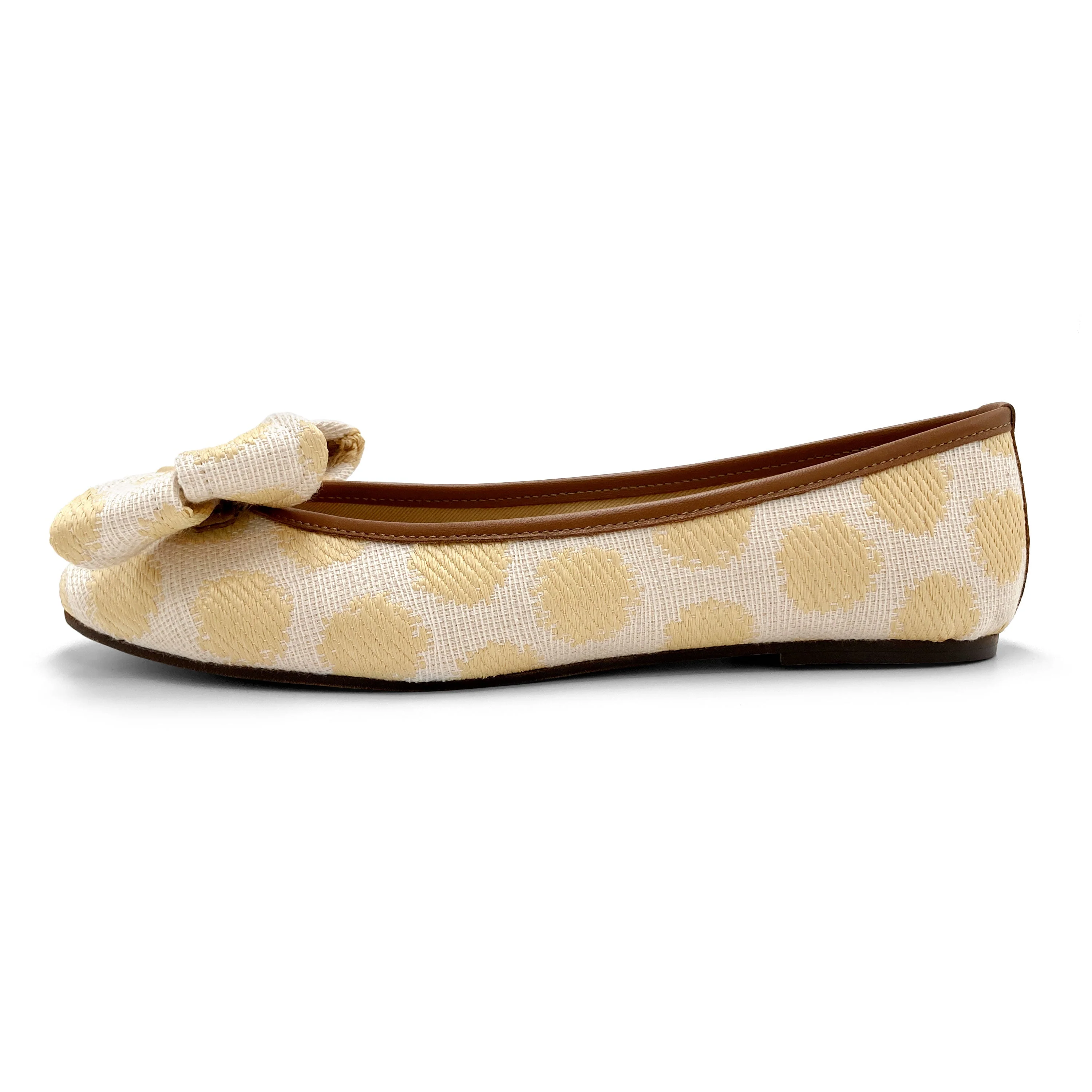 Summer polka dot raffia ballerinas with bow - Image 4