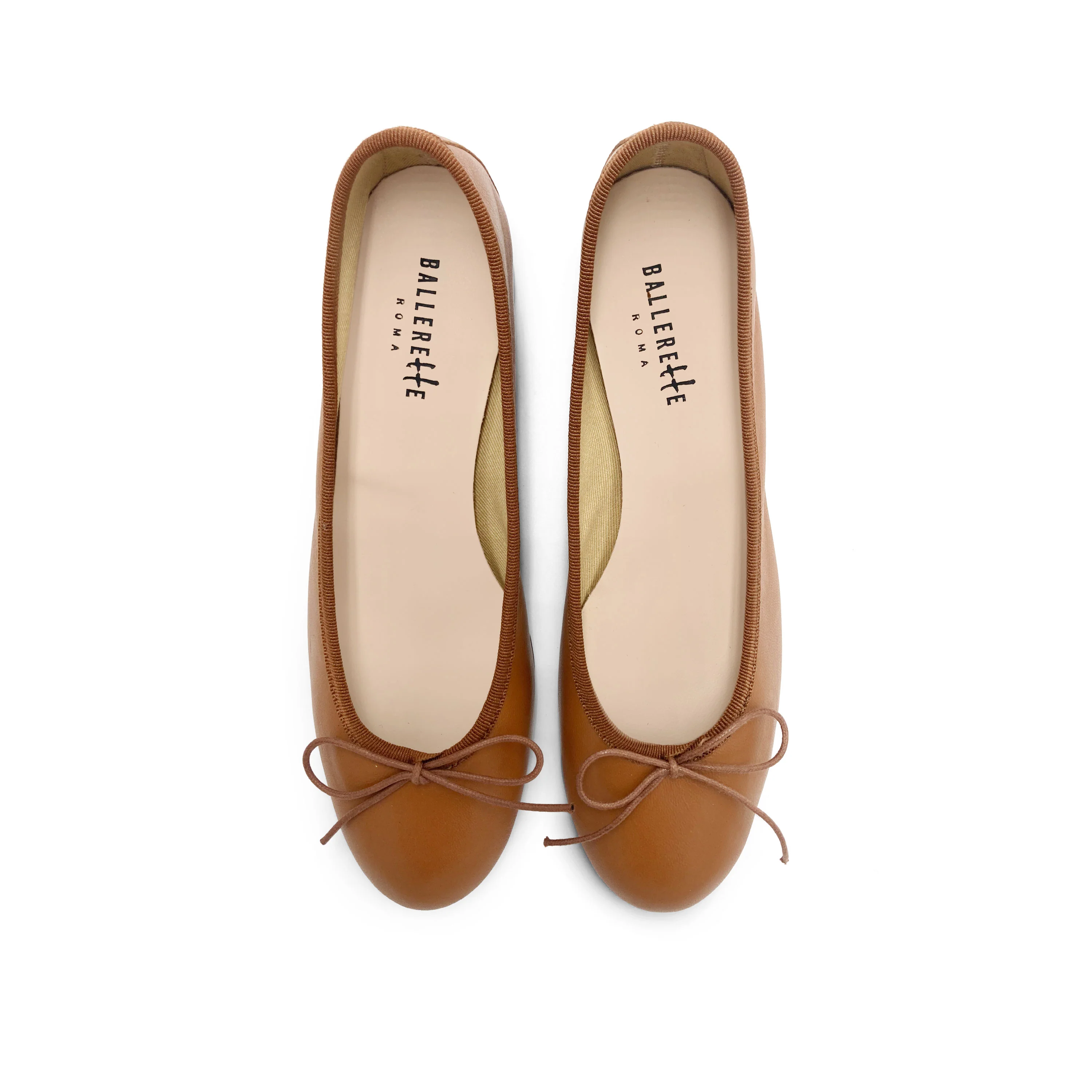 Tan leather ballet flats with heel - Image 2