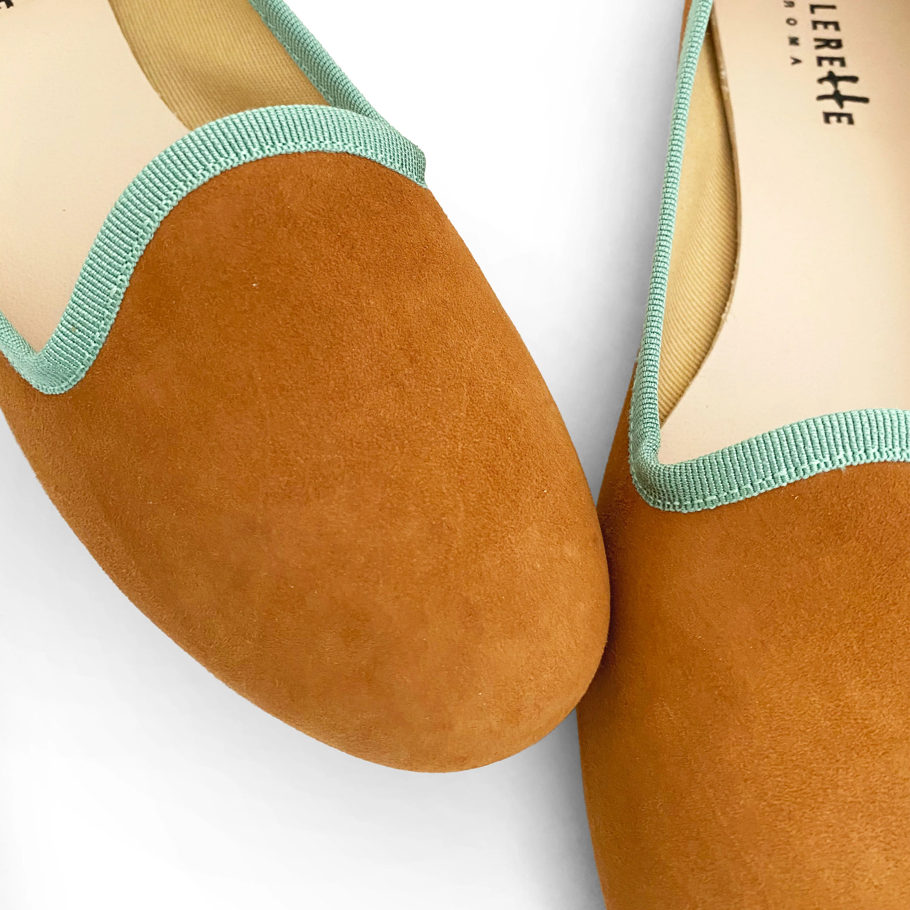 Tan suede women's loafers and green gros grain - Image 3
