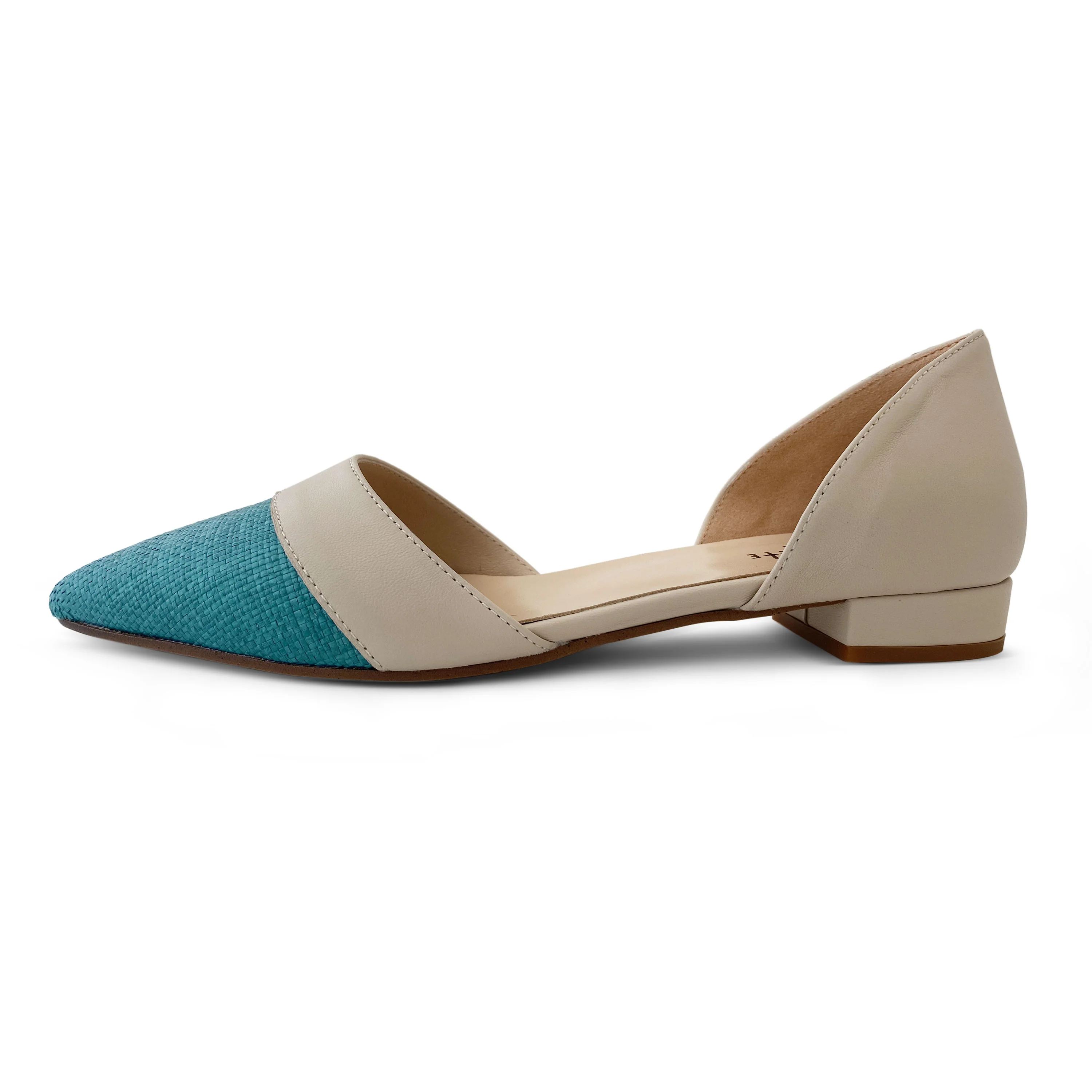 Teal jute d'Orsay ballet flats with beige leather details - Image 2