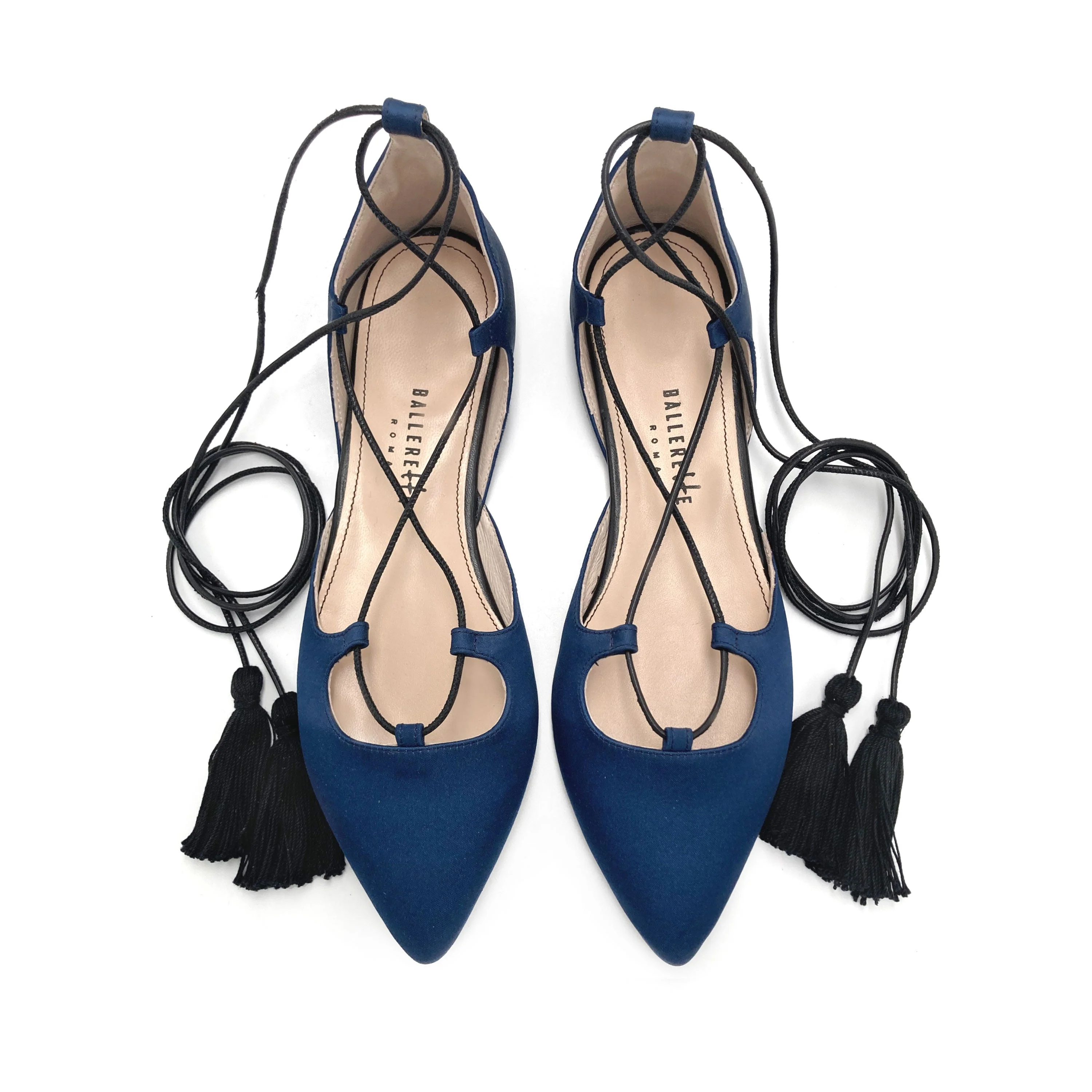 TT GO GREEN COLLECTION - Blue lace-up ballet flats in eco-friendly satin