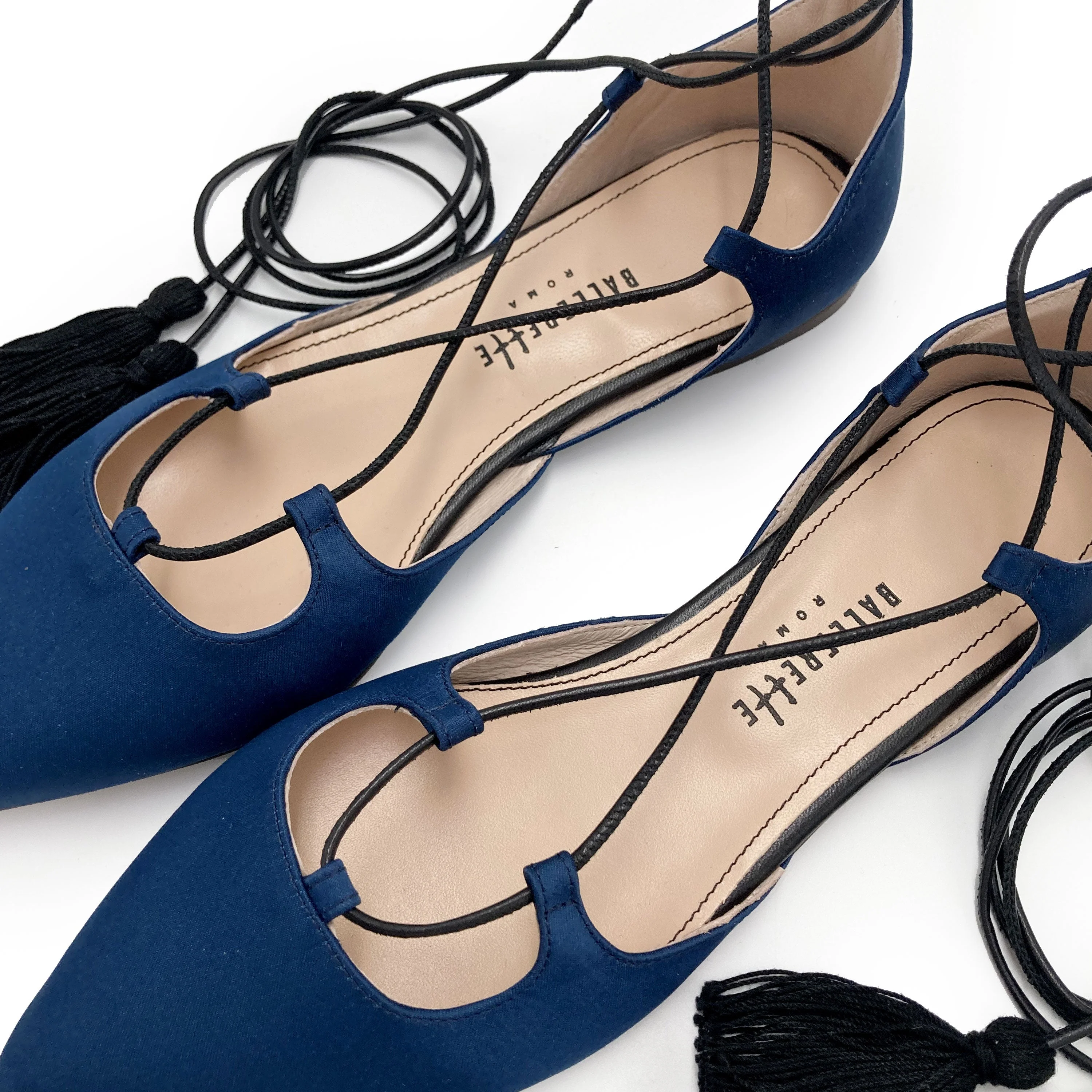 TT GO GREEN COLLECTION - Blue lace-up ballet flats in eco-friendly satin - Image 3