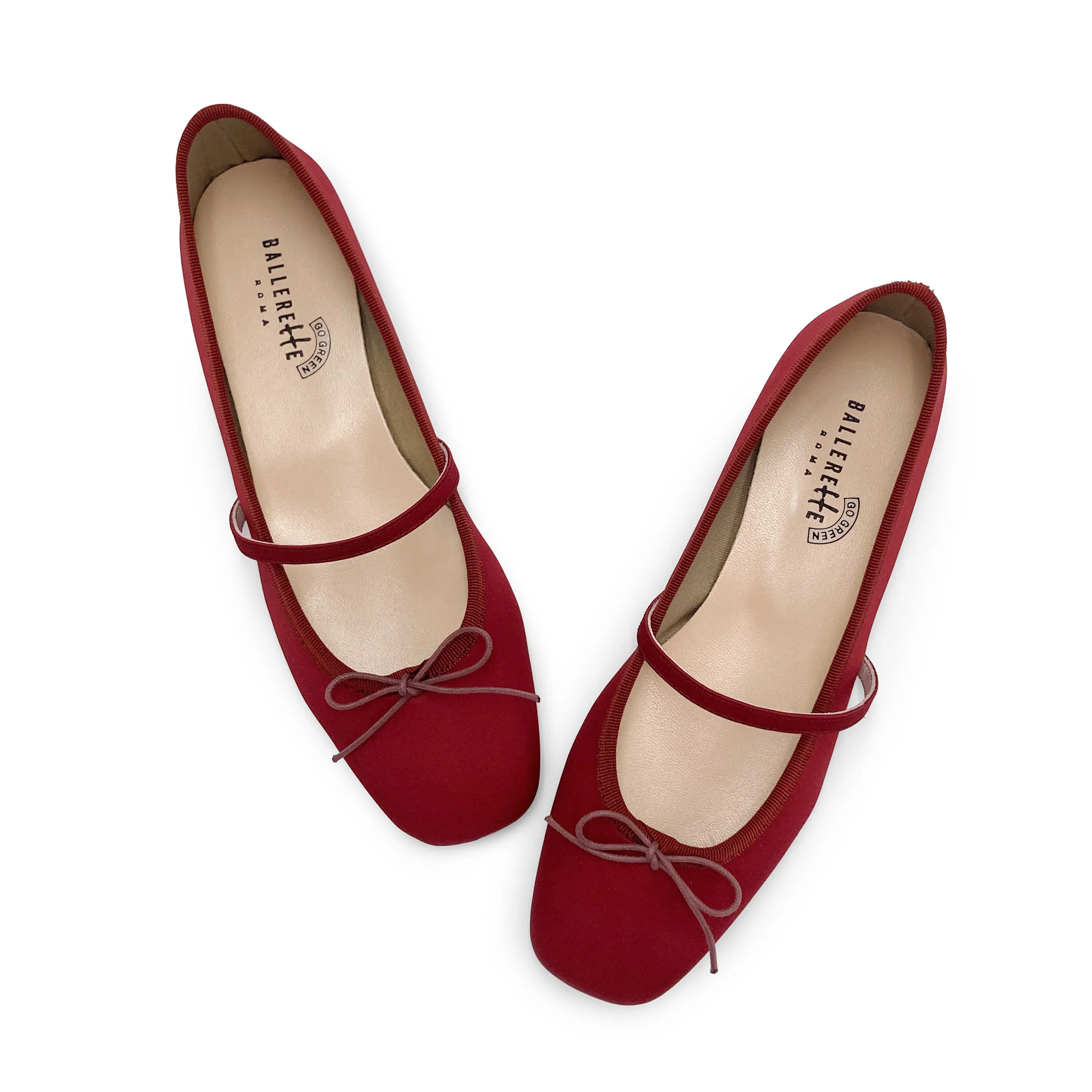 TT Go Green collection burgundy satin Mary Jane ballet flats in eco fabric - Image 2