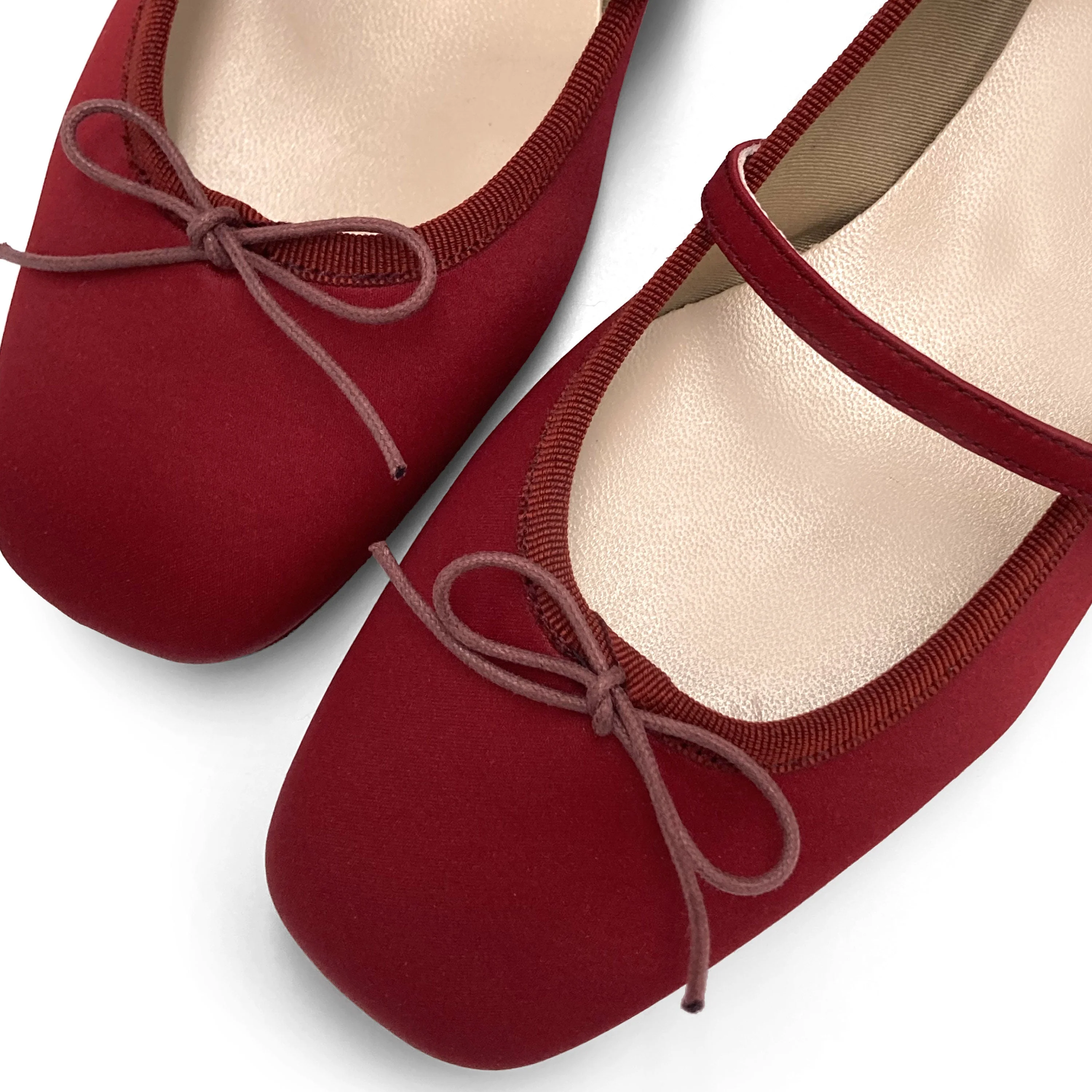 TT Go Green collection burgundy satin Mary Jane ballet flats in eco fabric - Image 4