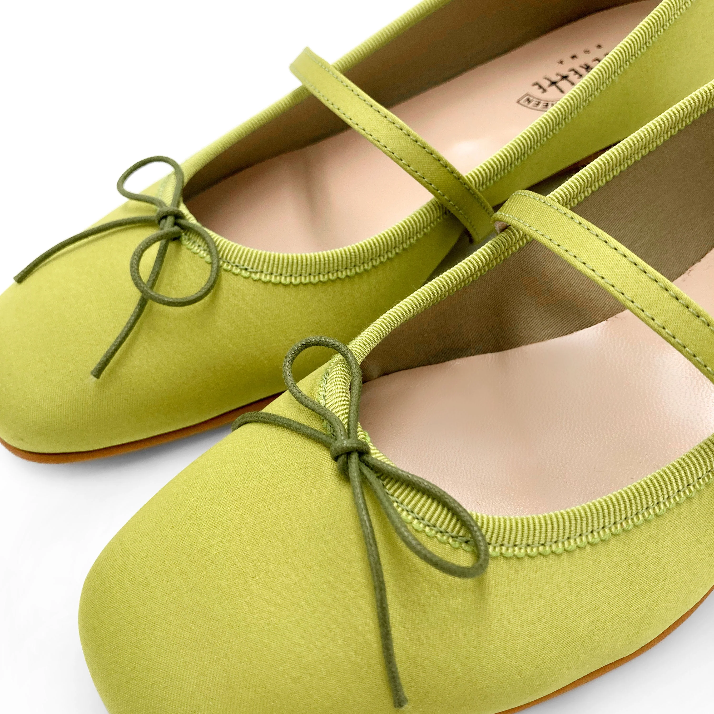 TT Go Green collection lime green satin Mary Jane ballet flats in eco fabric - Image 5