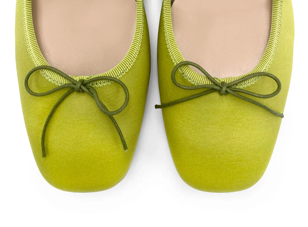 TT Go Green collection lime green satin Mary Jane ballet flats in eco fabric - Image 6