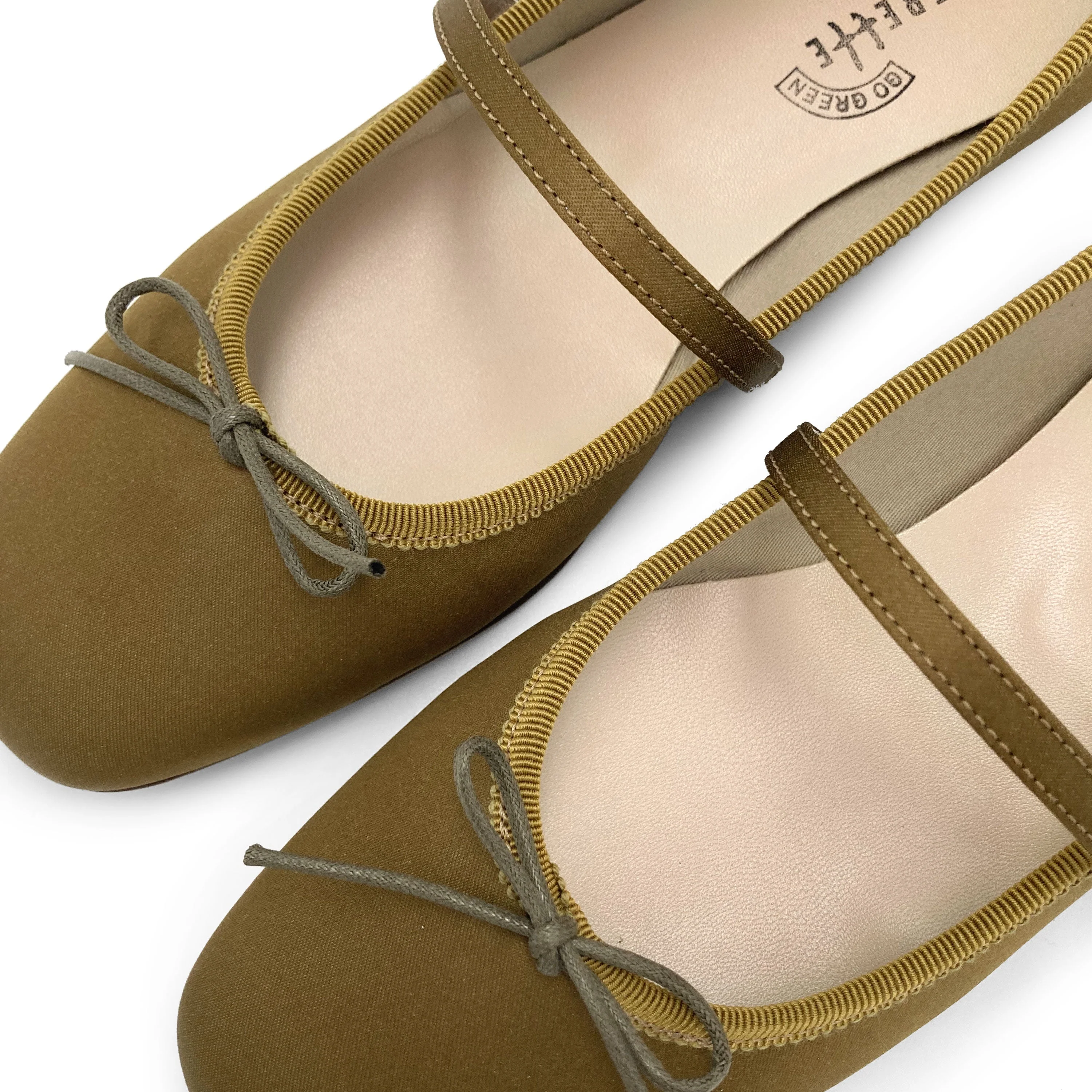 TT Go Green Collection mustard-brown satin Mary Jane ballet flats in eco fabric - Image 3