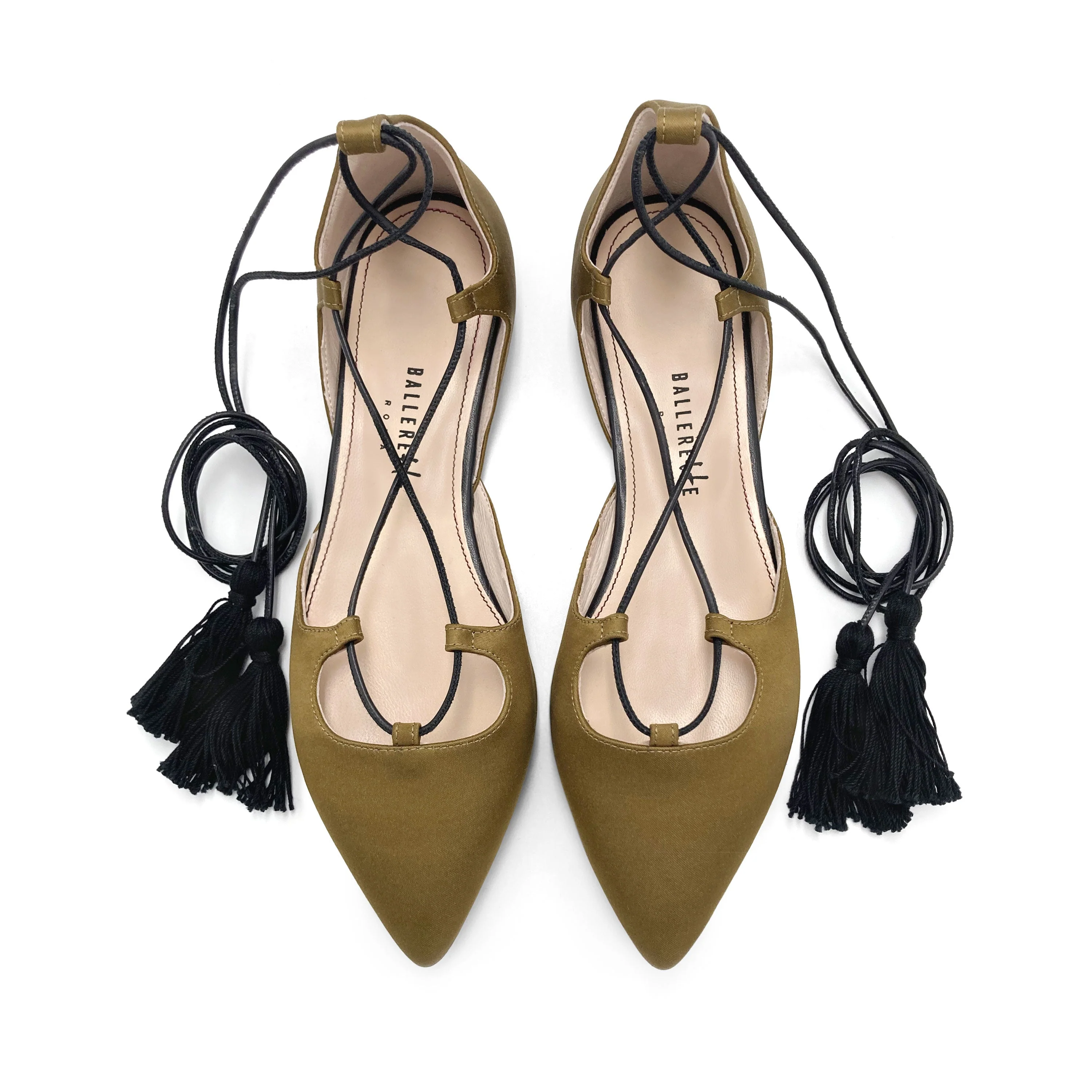 TT GO GREEN COLLECTION - Mustard lace-up ballet flats in eco-friendly satin