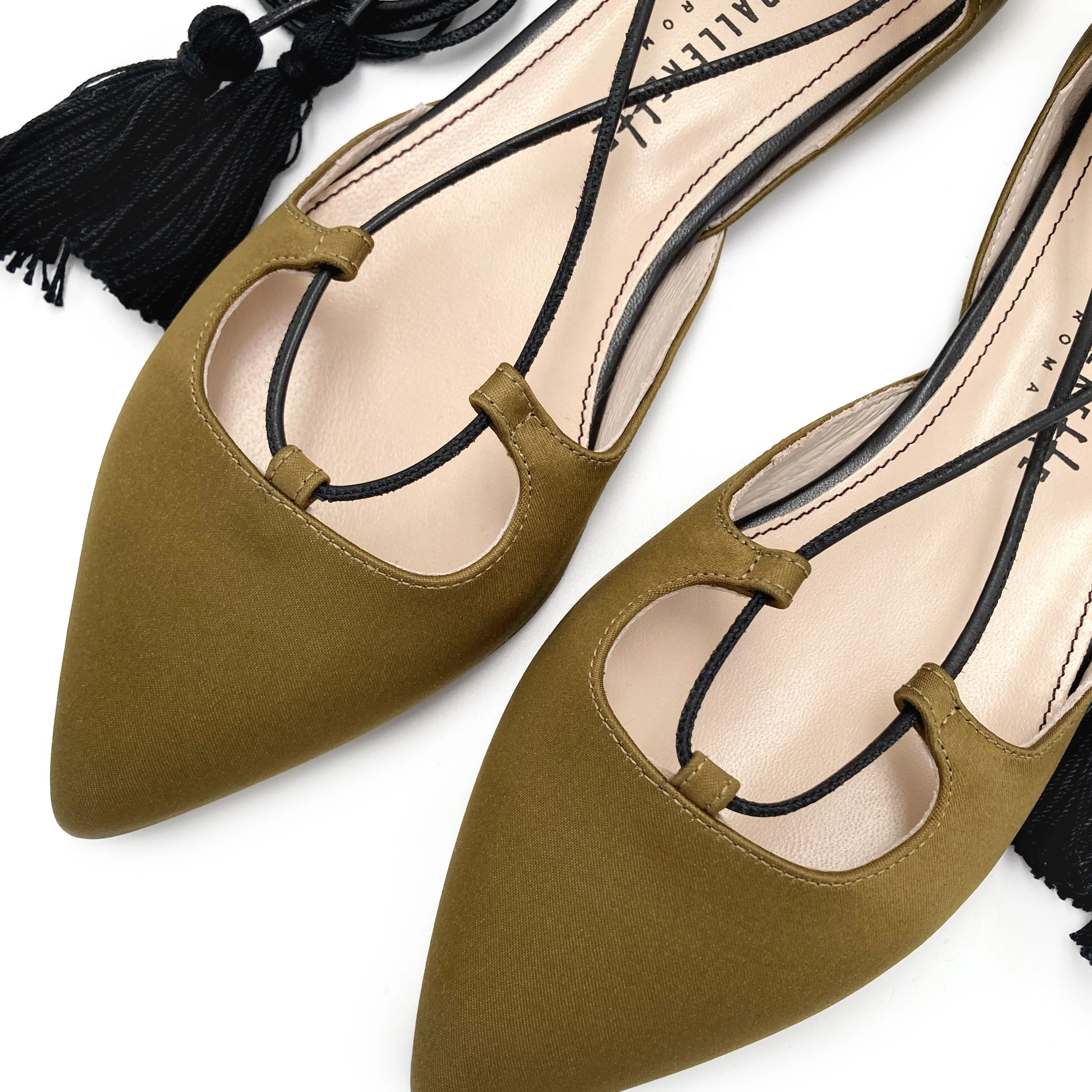 TT GO GREEN COLLECTION - Mustard lace-up ballet flats in eco-friendly satin - Image 3