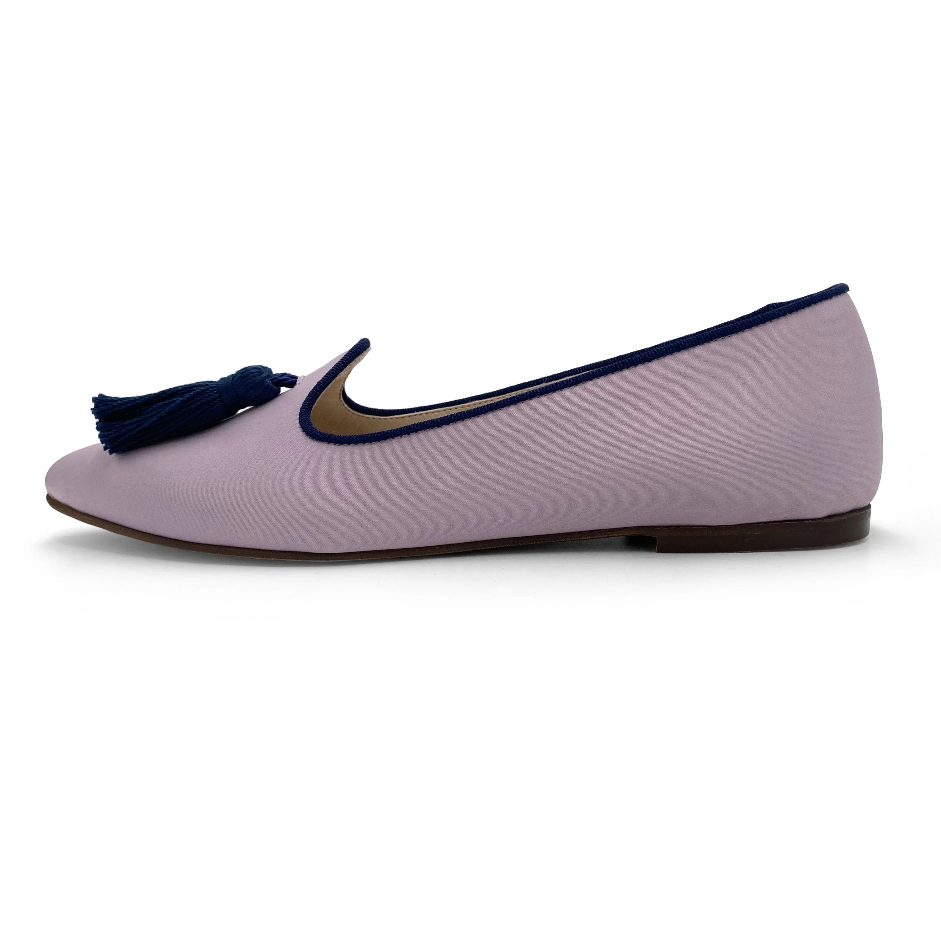 TT Go Green Collection - women’s lilac eco-friendly satin moccasins with blue tassels - Image 4