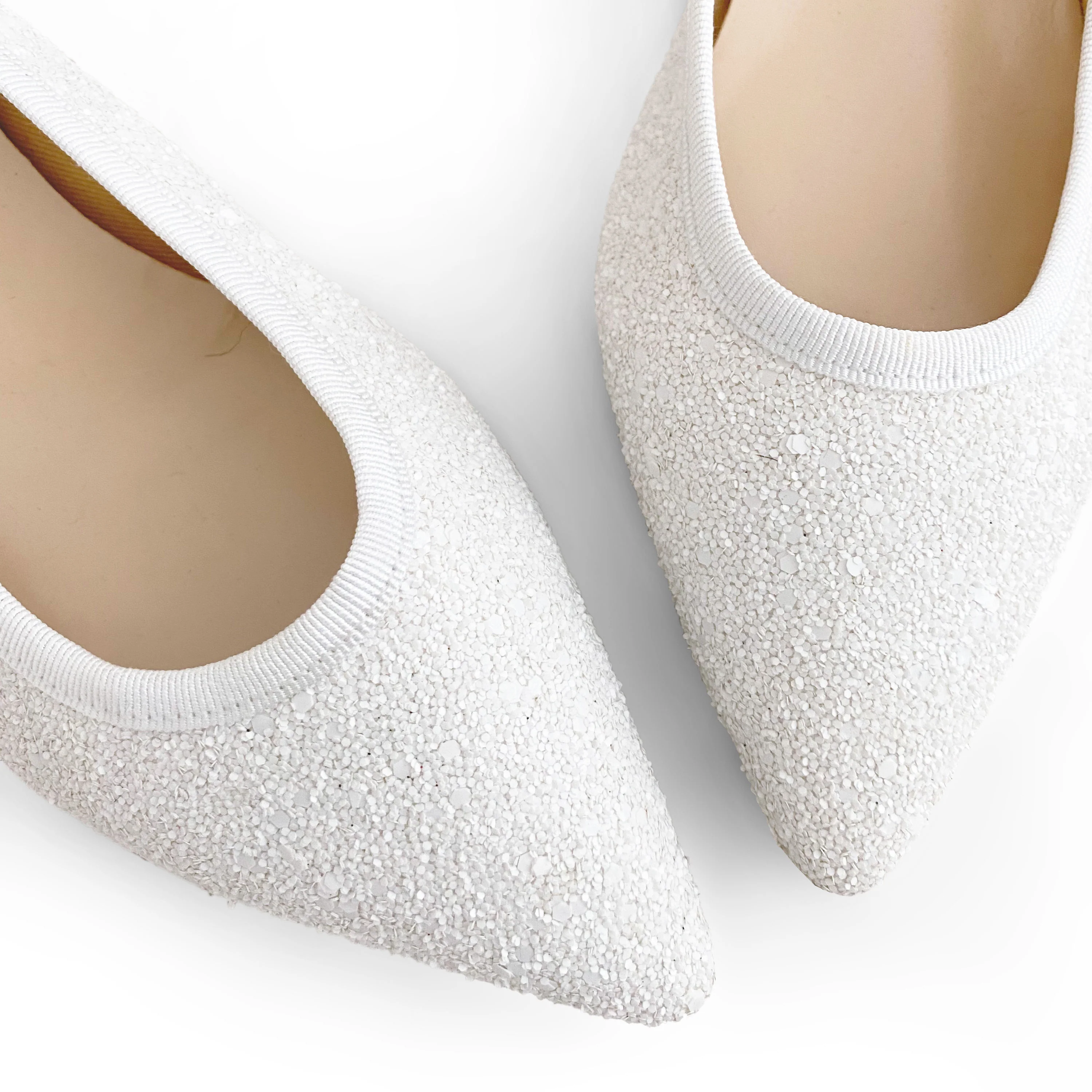 White glitter pointed toe ballet flats - Image 2