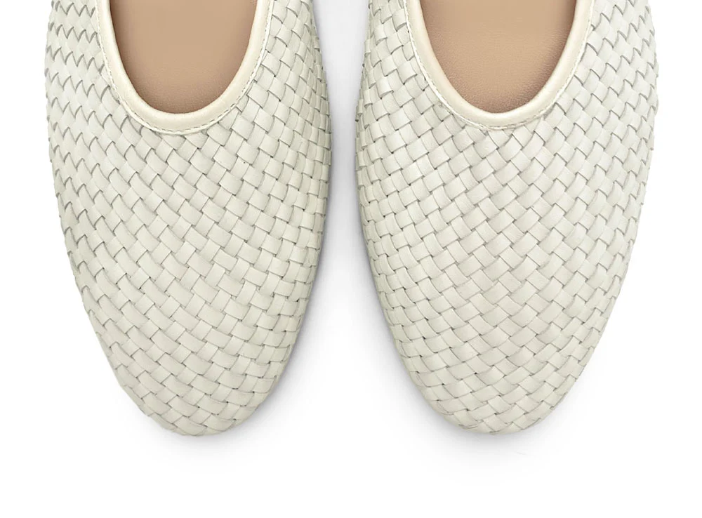 White high cut handwoven leather ballet flats with strap - Image 5