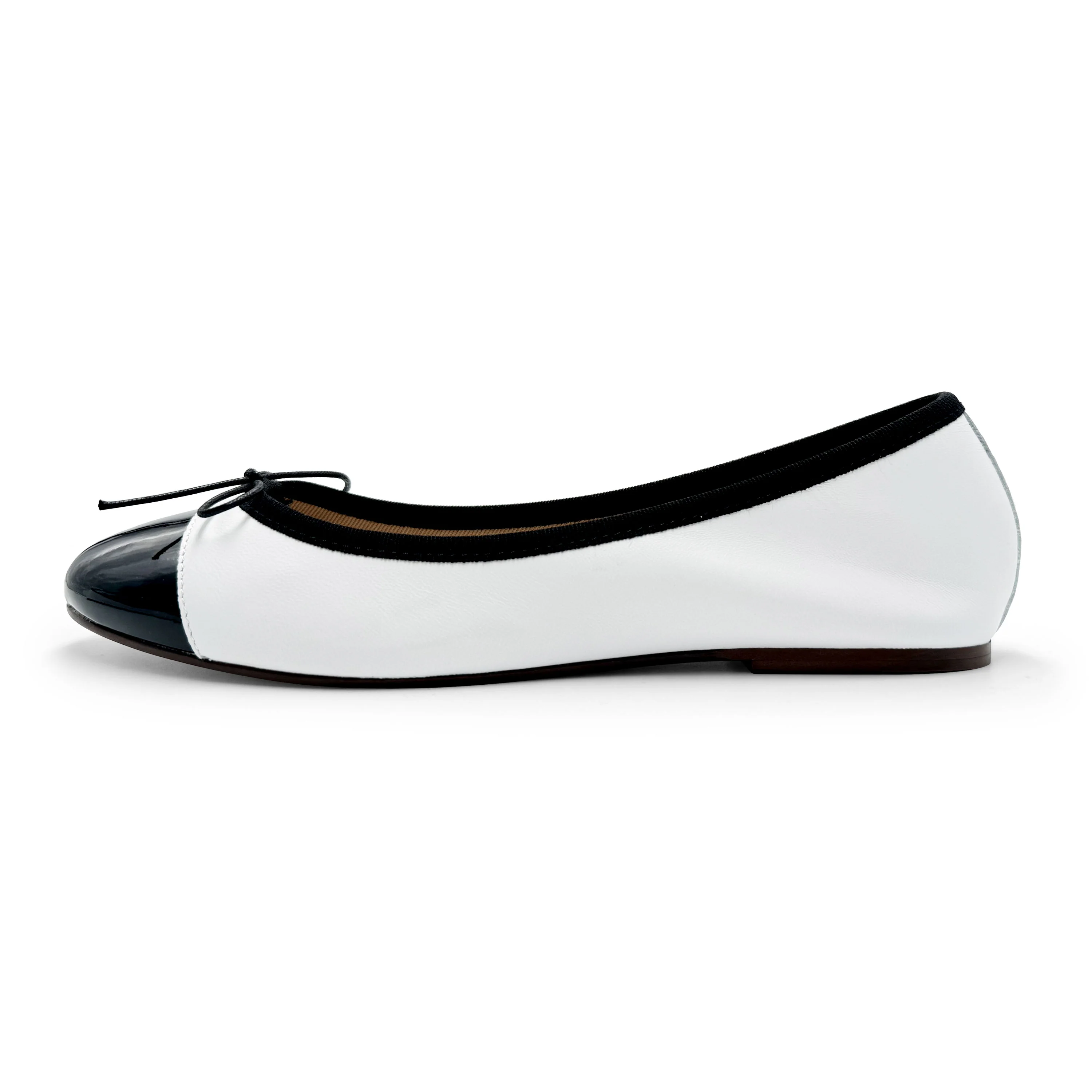 White leather ballet flats with black patent toe - Image 3