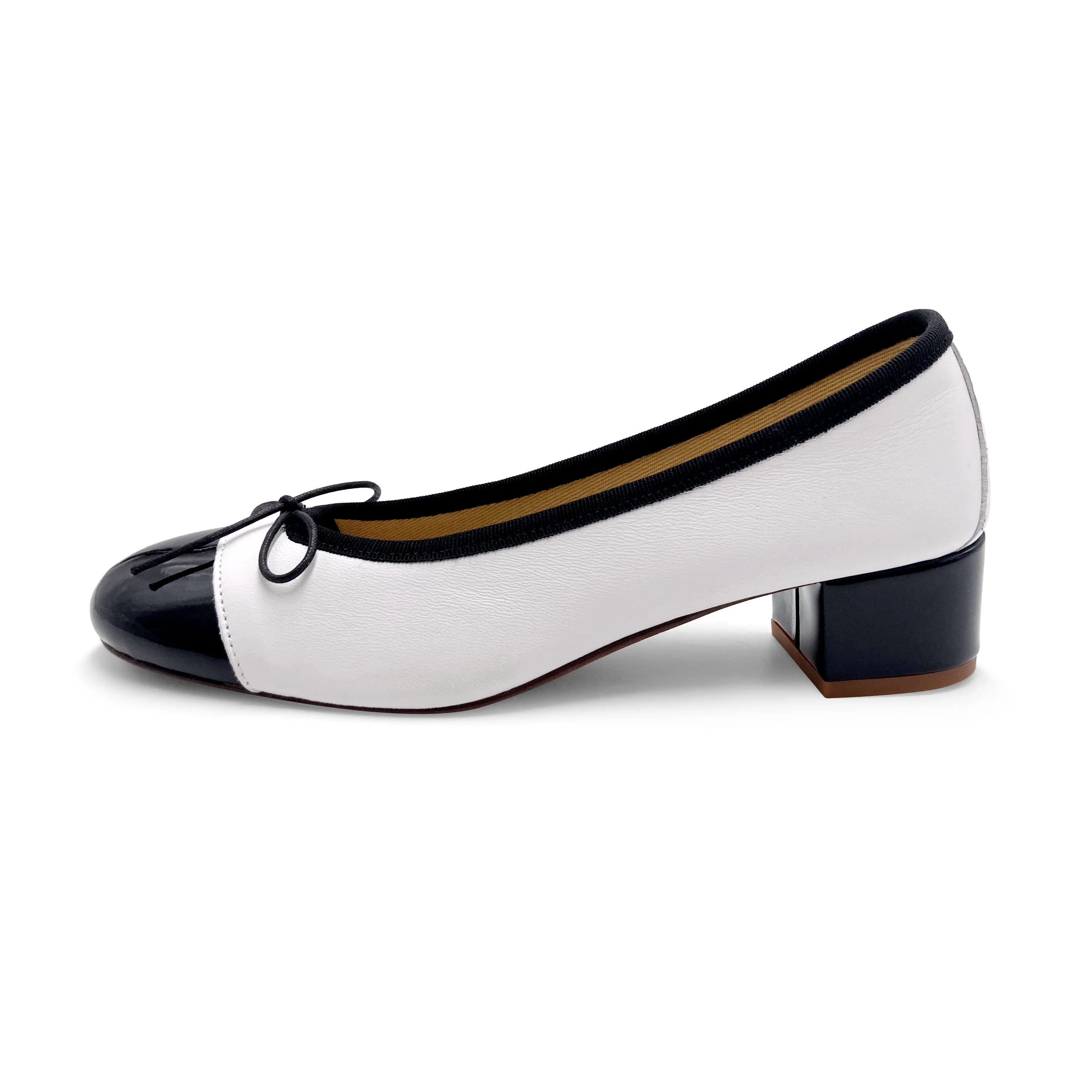 White leather ballet flats with high heel and patent toe - Image 4