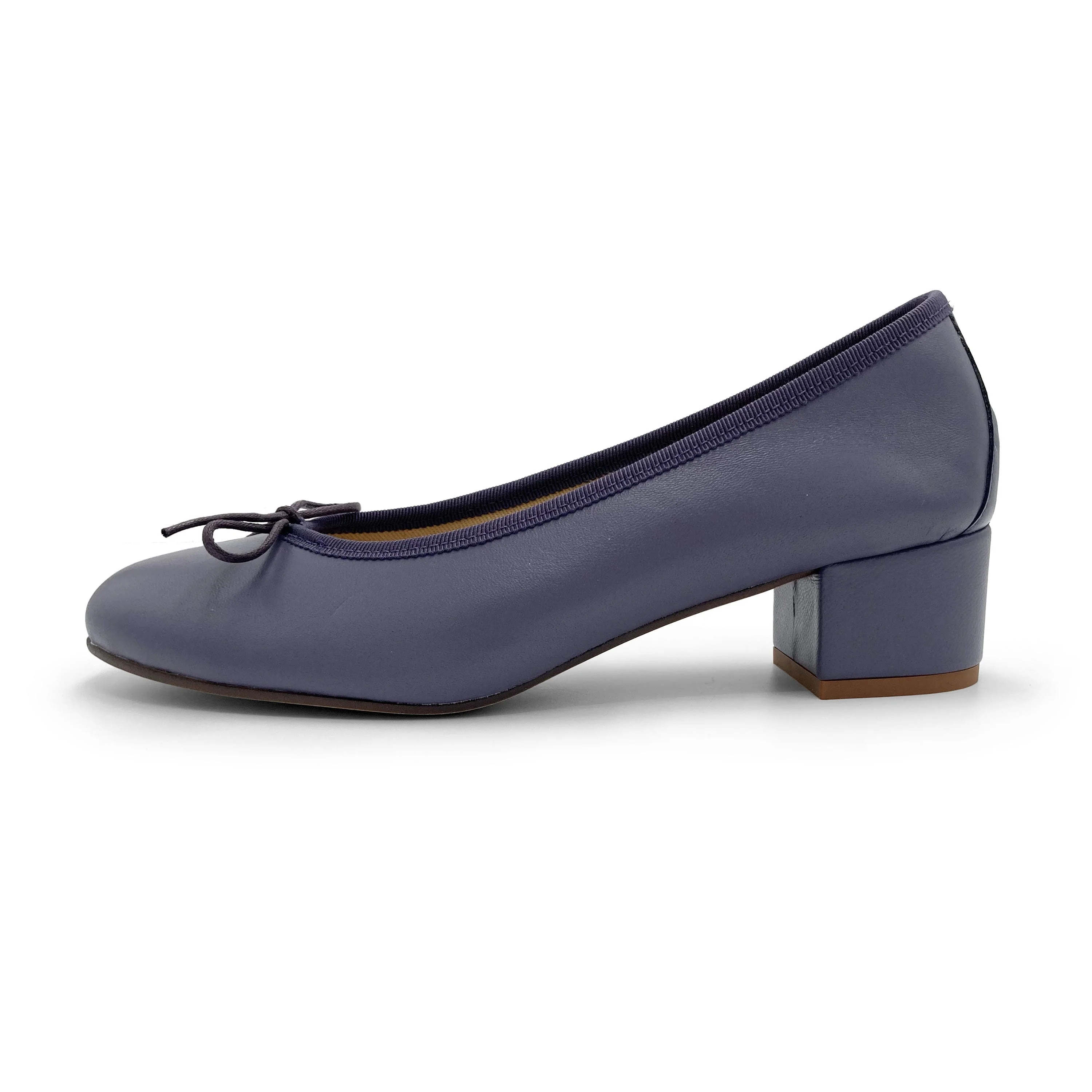 Wine leather ballet flats with heel - Image 4