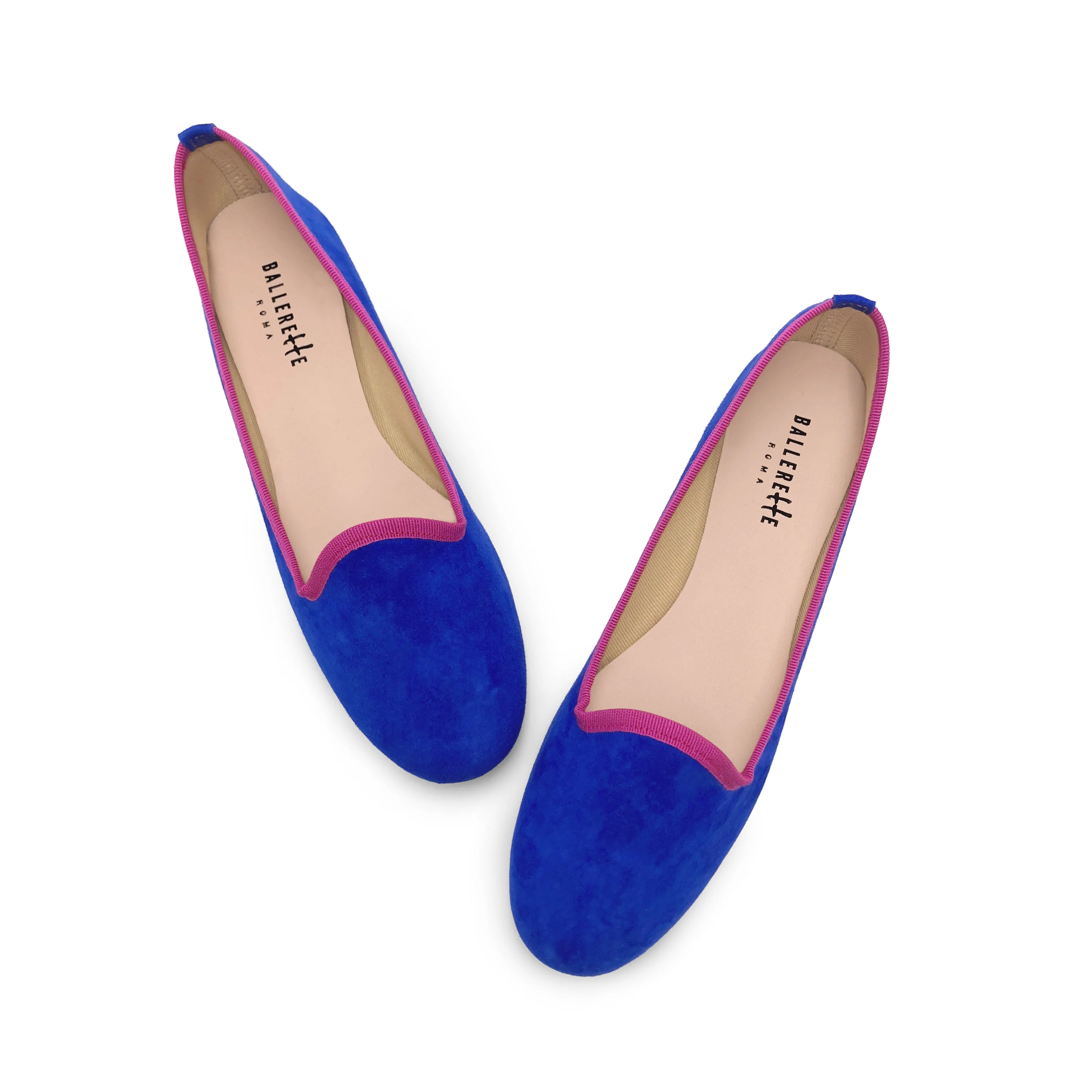 Women loafers in blue suede and fuchsia details - Image 2