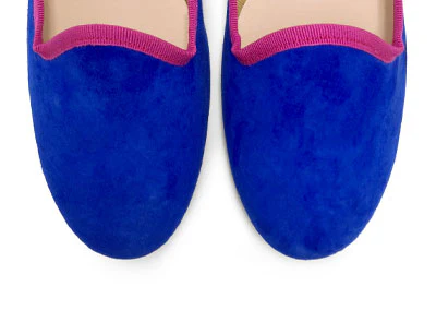 Women loafers in blue suede and fuchsia details - Image 5