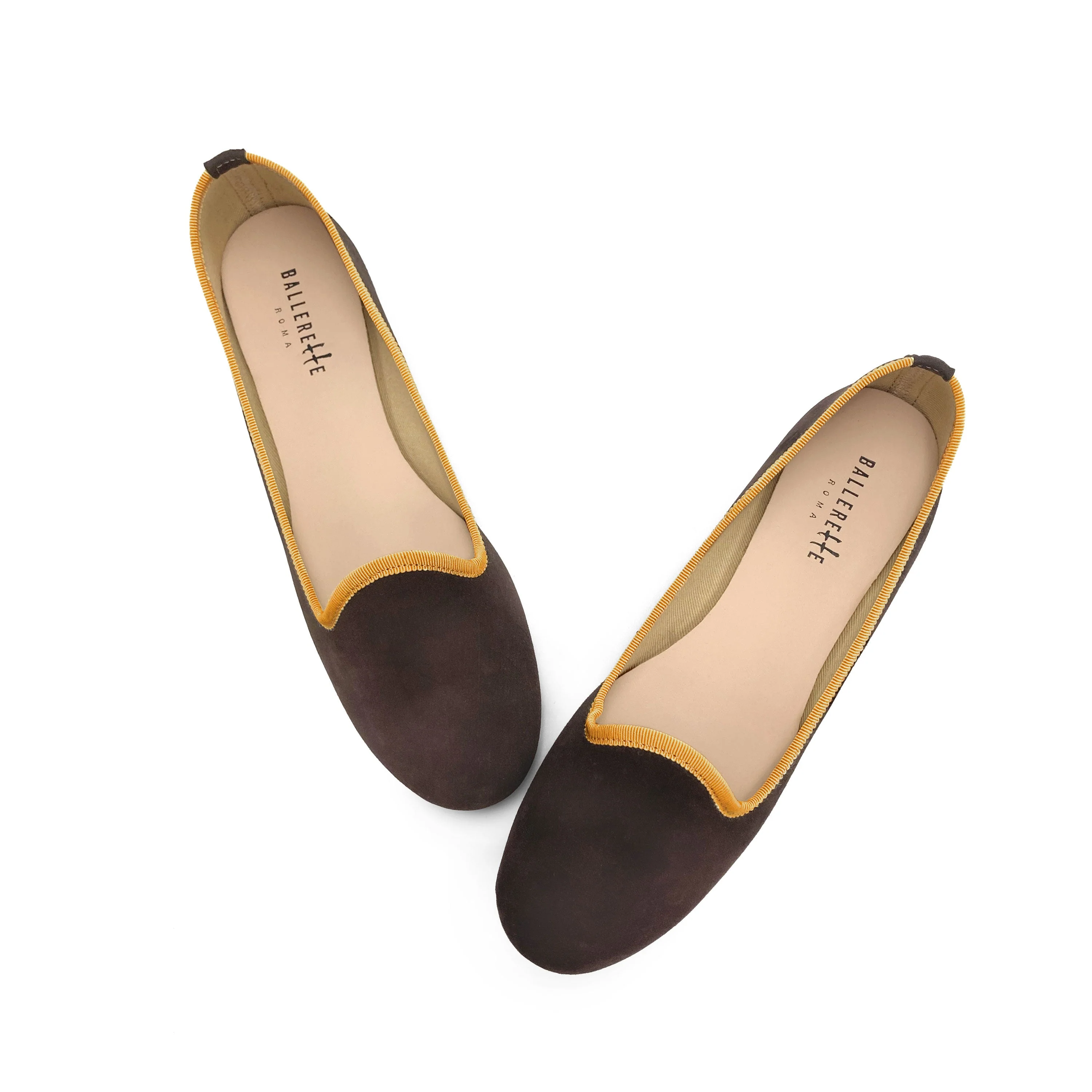 Women loafers in dark brown suede with ochre details - Image 2