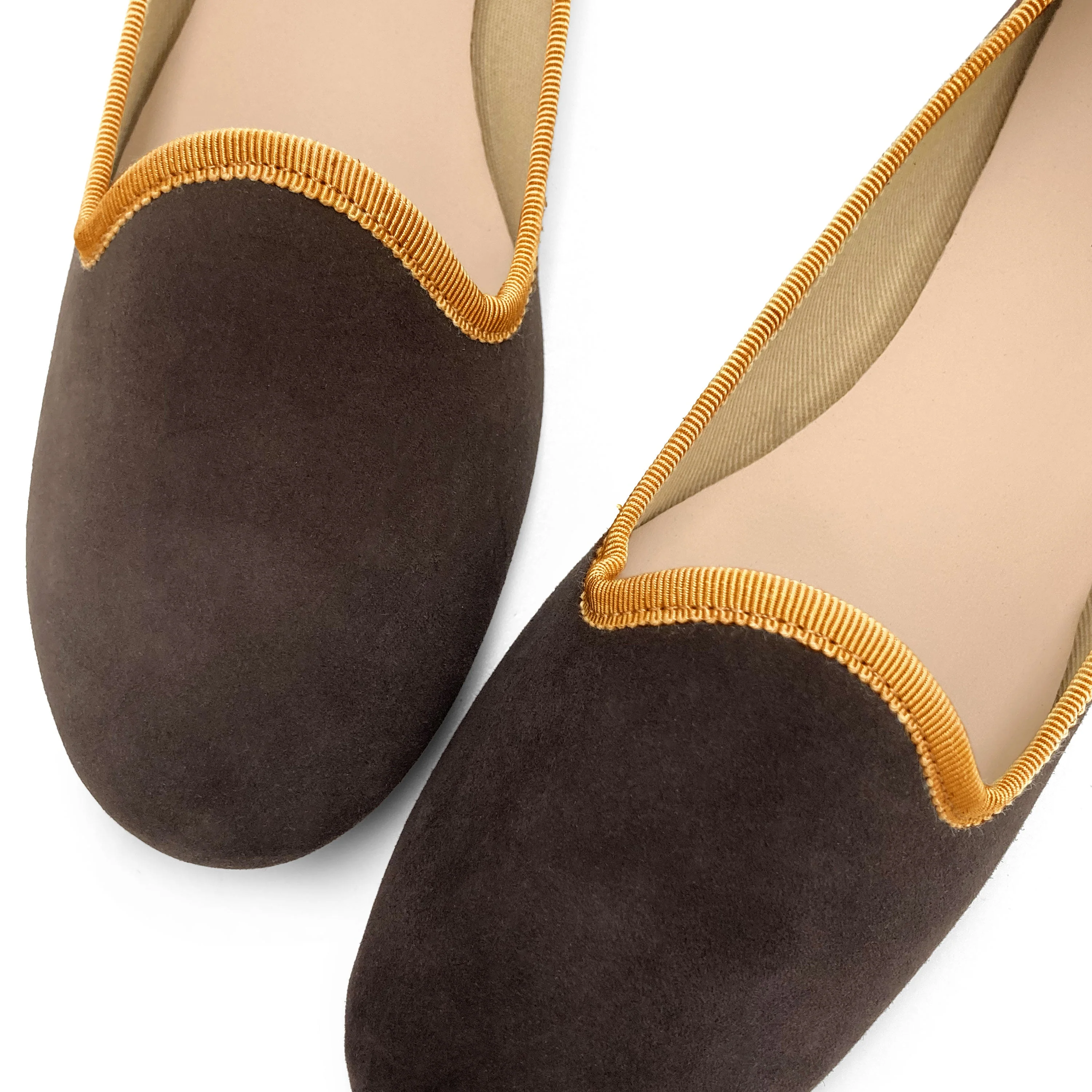 Women loafers in dark brown suede with ochre details - Image 3