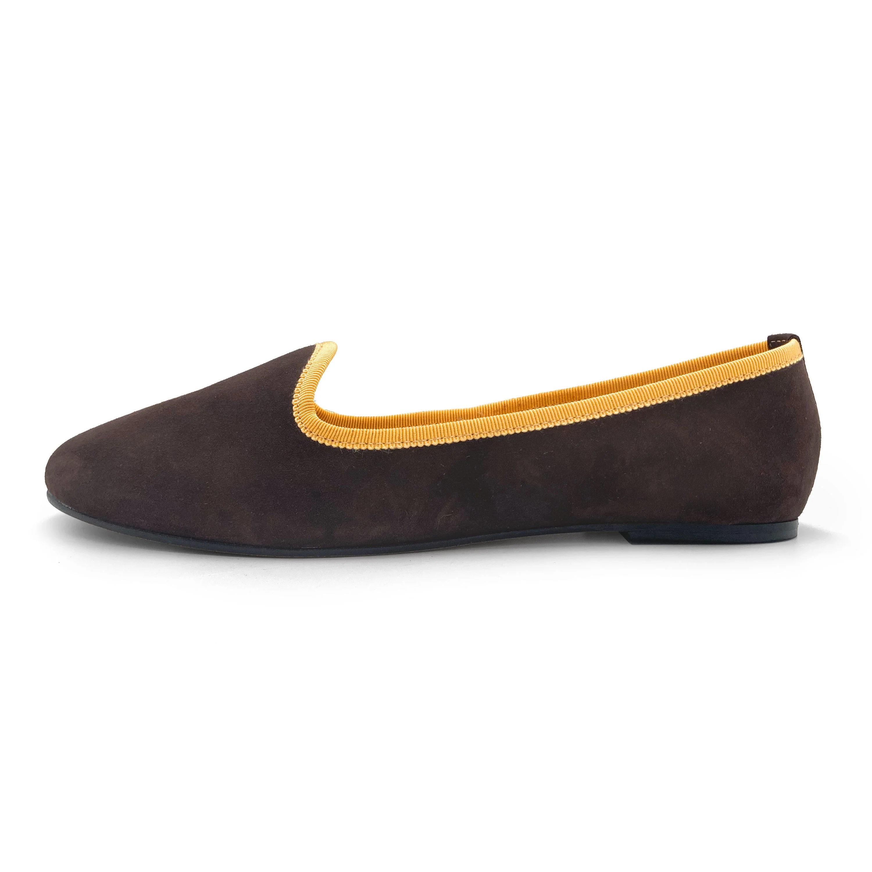 Women loafers in dark brown suede with ochre details - Image 4