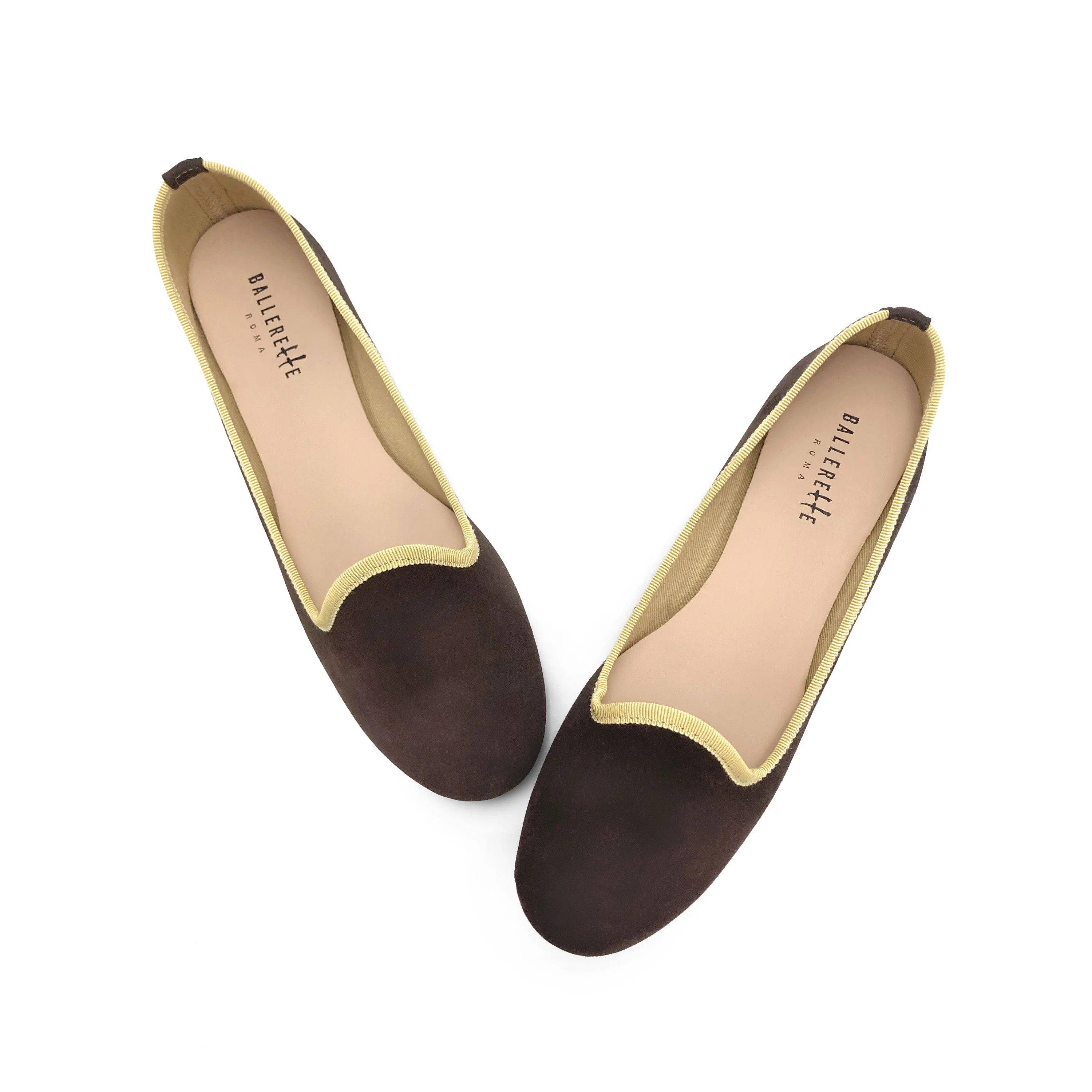 Women loafers in dark brown suede with yellow details - Image 2