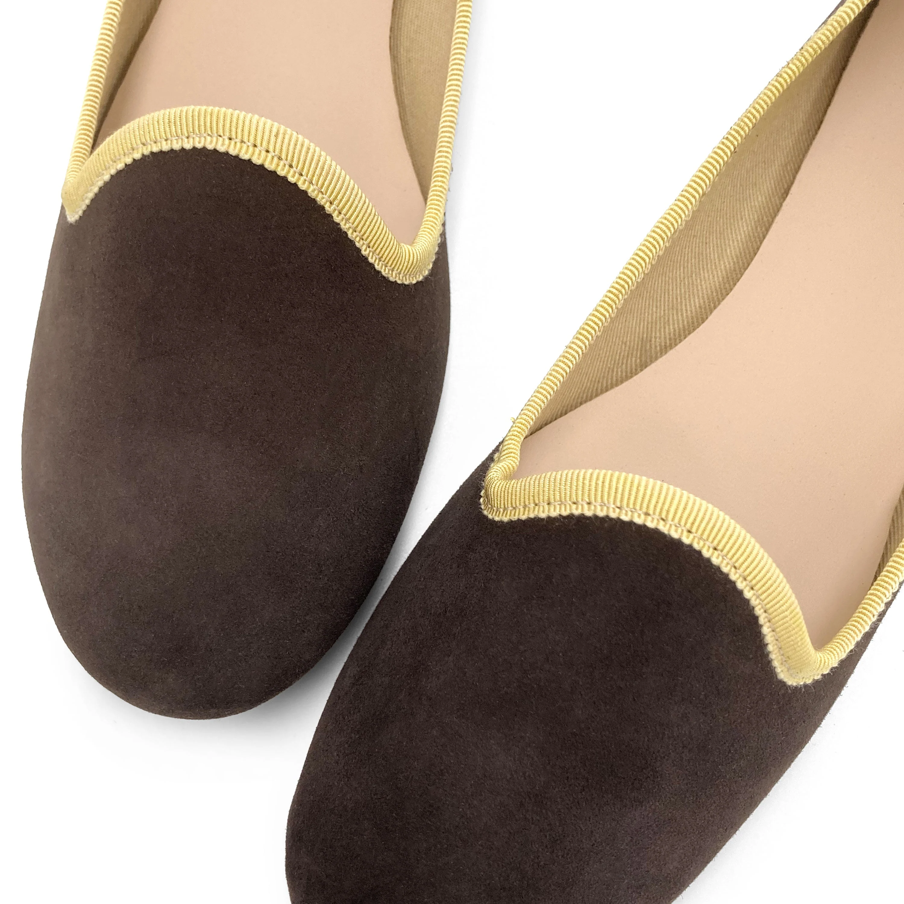 Women loafers in dark brown suede with yellow details - Image 4