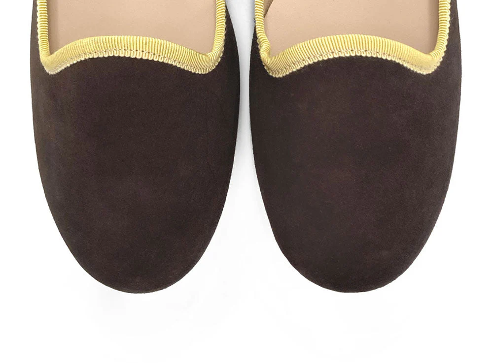 Women loafers in dark brown suede with yellow details - Image 5