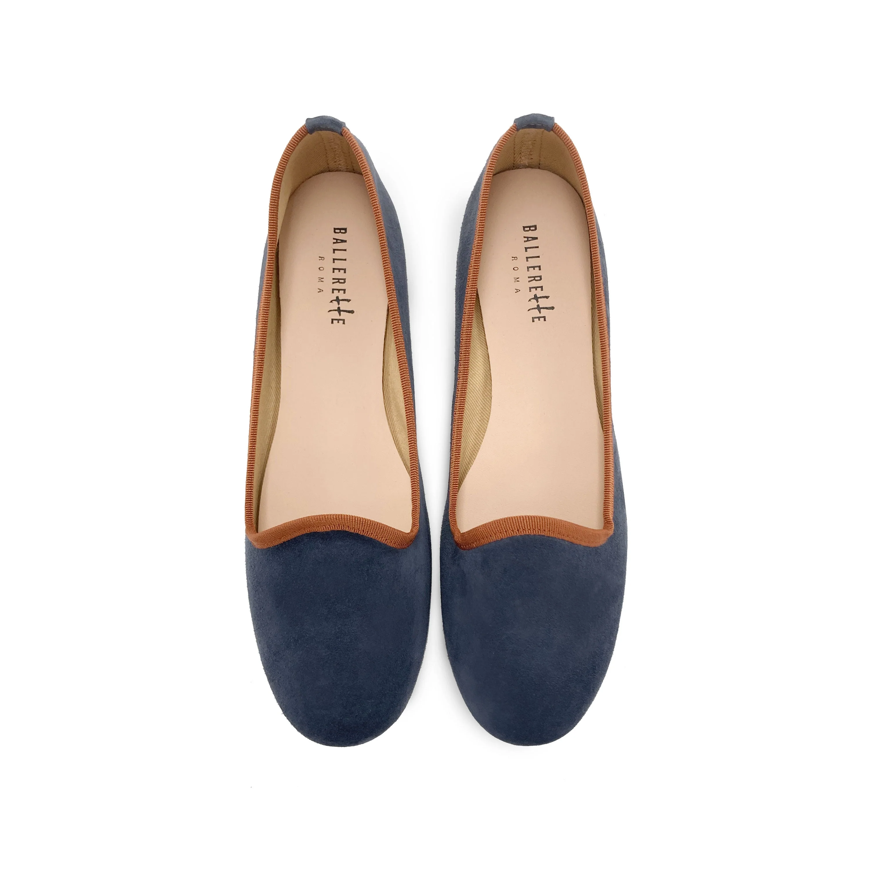 Women loafers in petrol blue suede with terracotta details