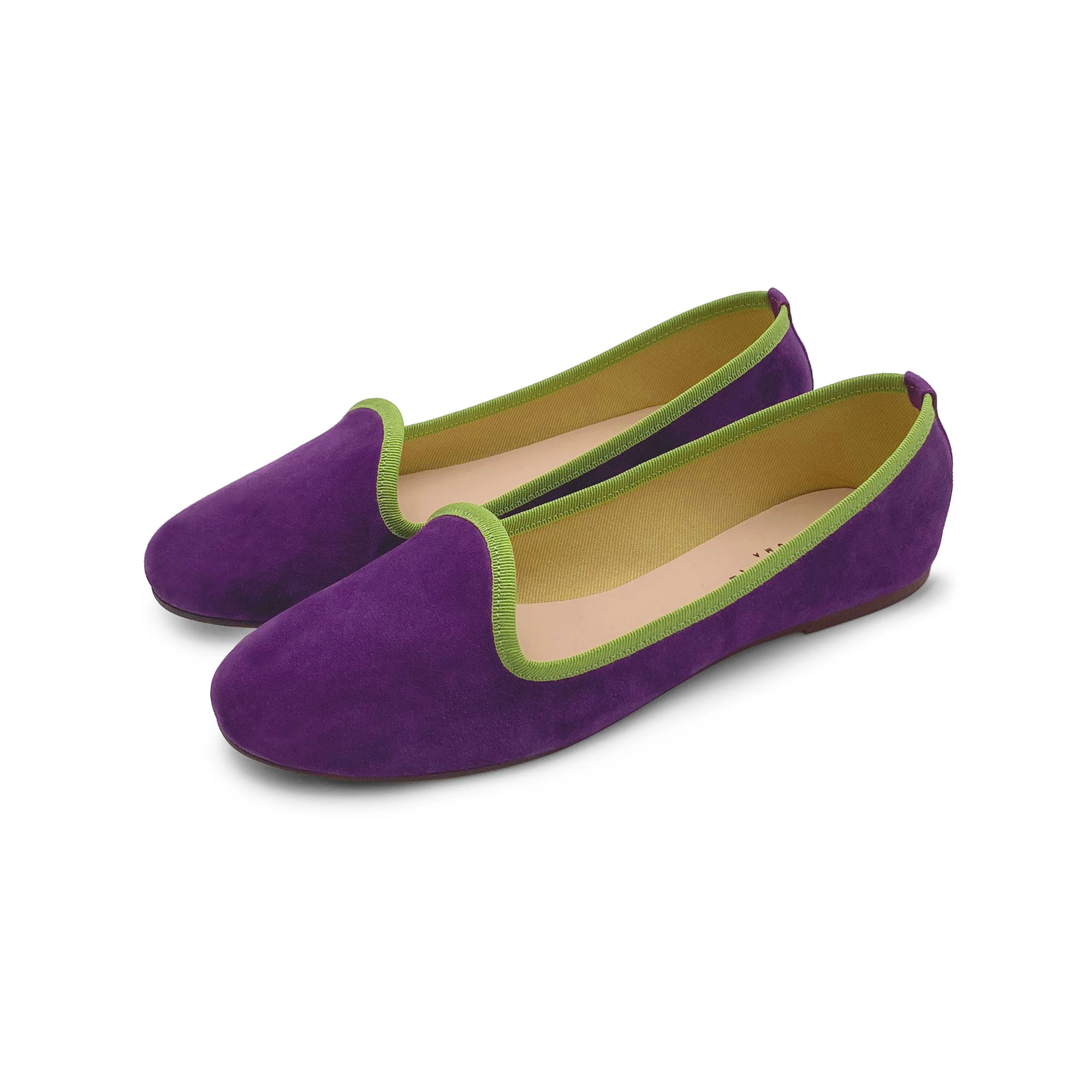 Women loafers in purple suede and green details - Image 2