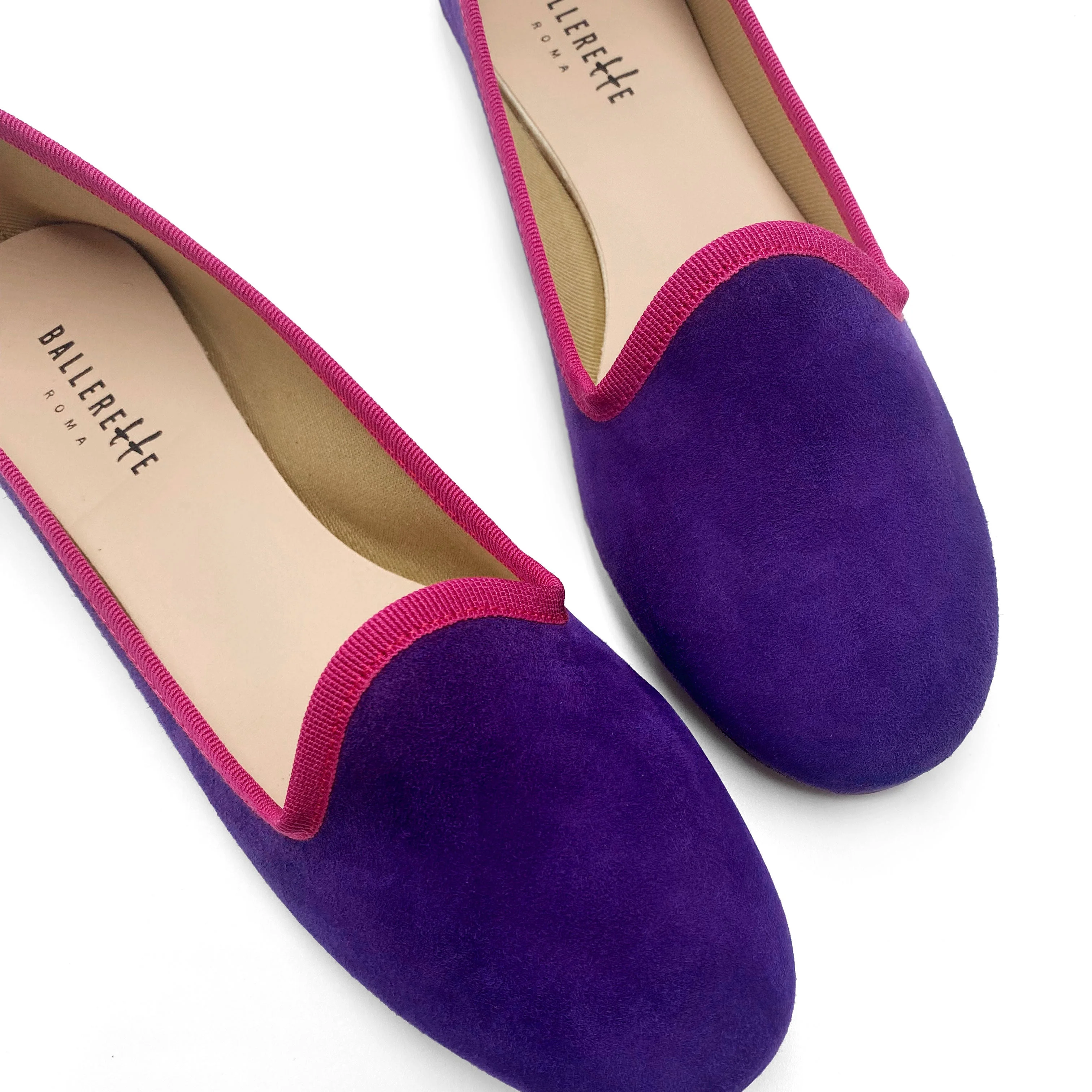 Women loafers in purple suede with fuchsia details - Image 4