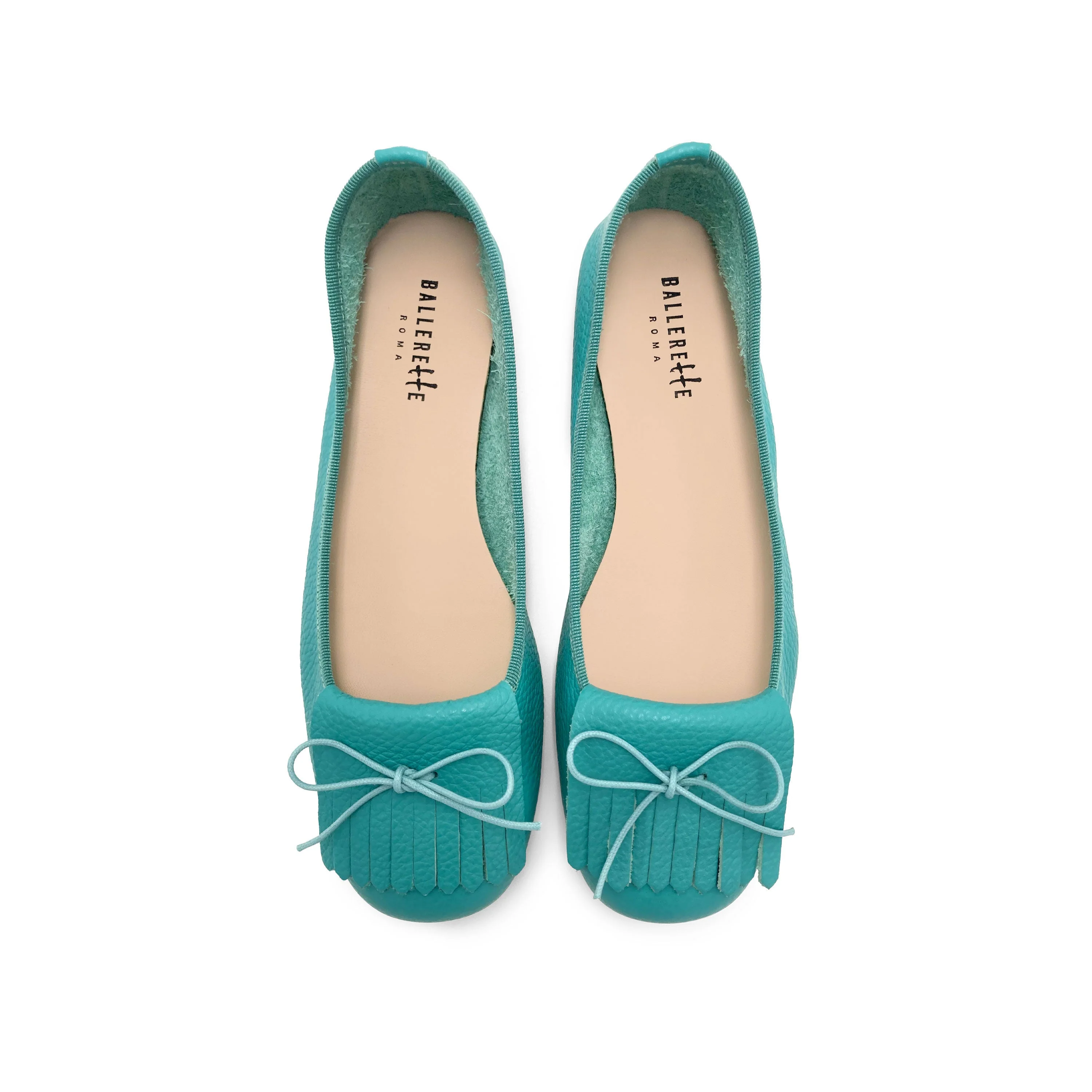 Women's aqua blue leather moccasins with fringes