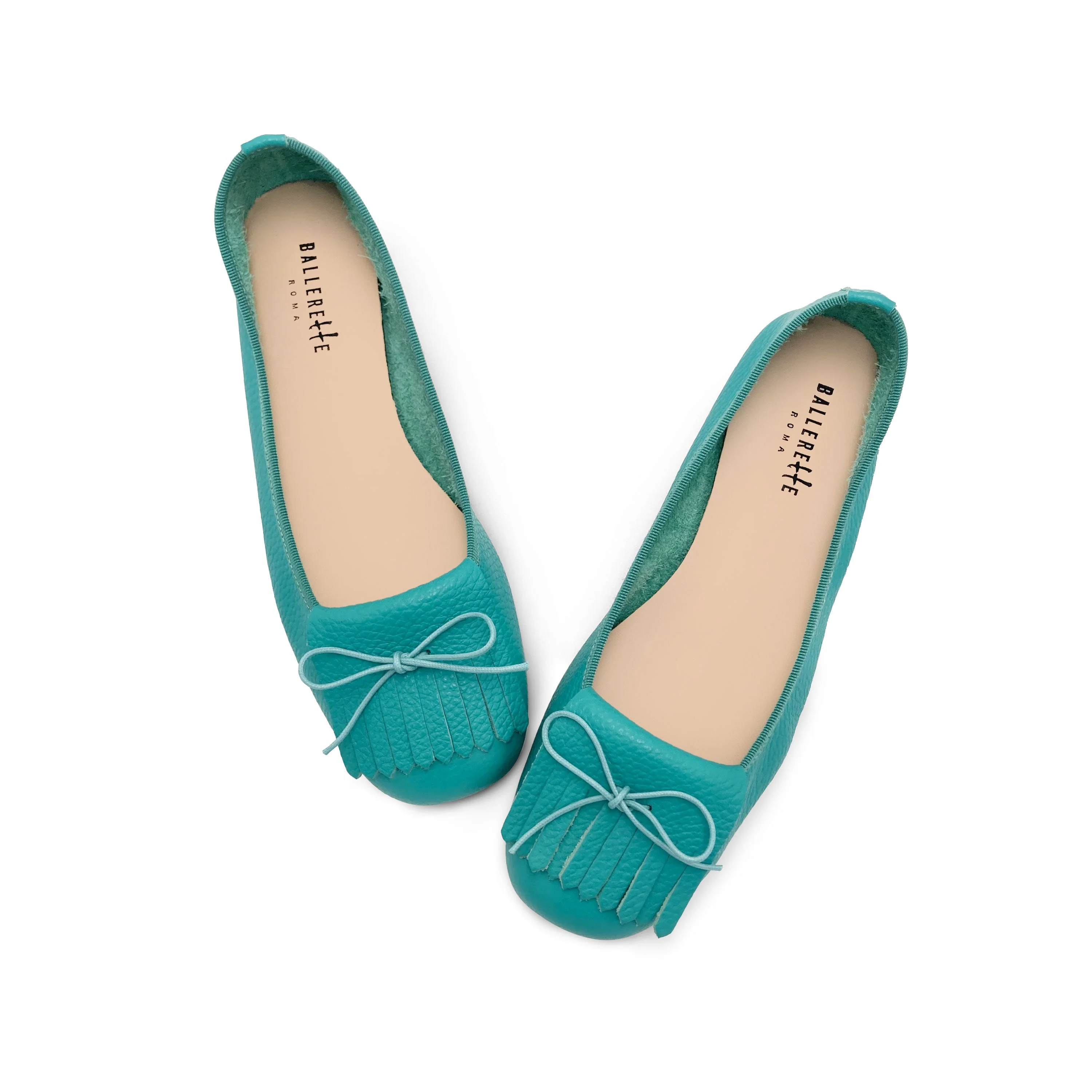 Women's aqua blue leather moccasins with fringes - Image 2