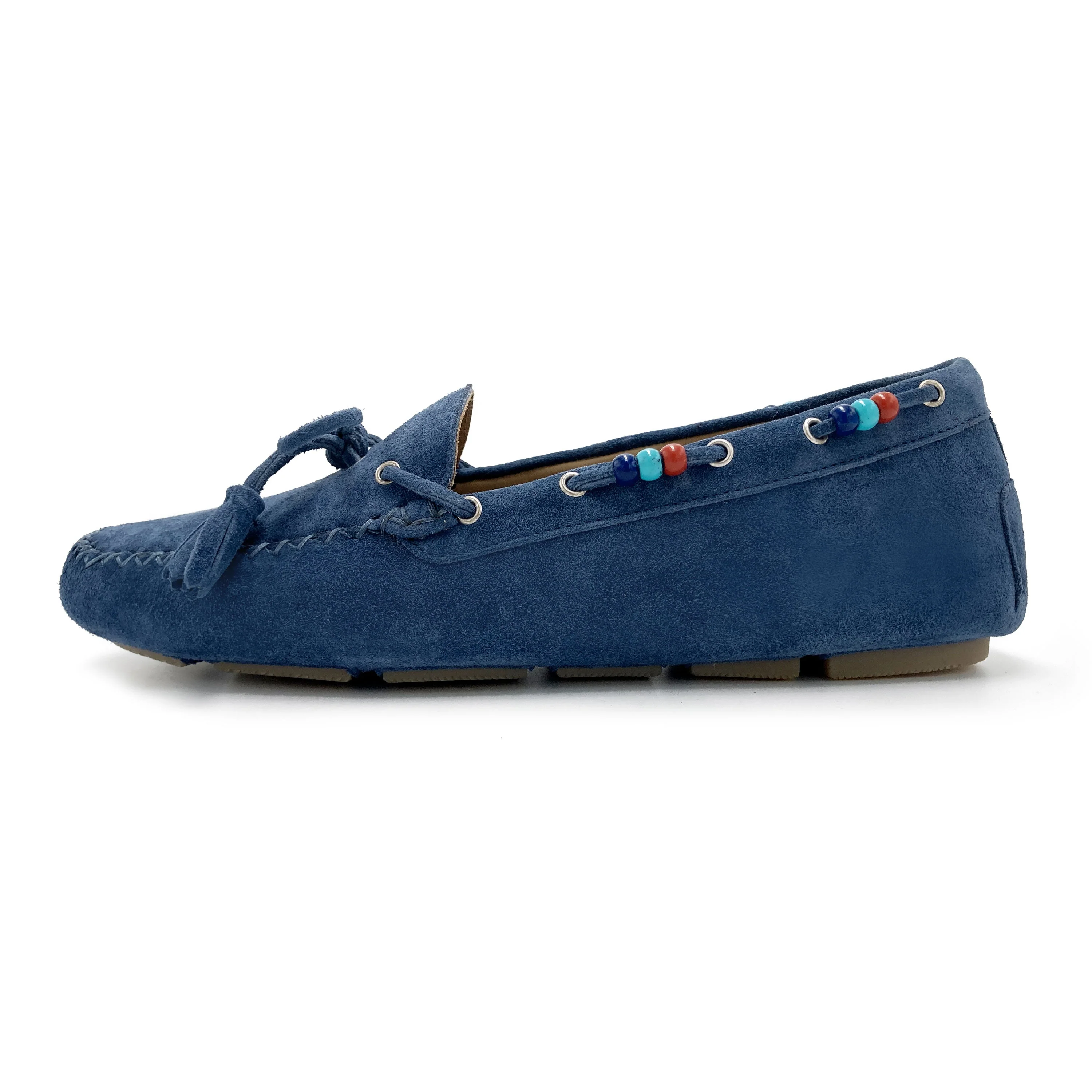 Women’s denim blue moccasins with beads - Image 4