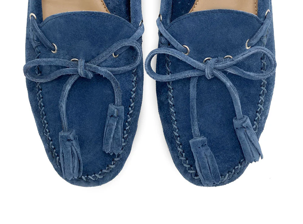 Women’s denim blue moccasins with beads - Image 5