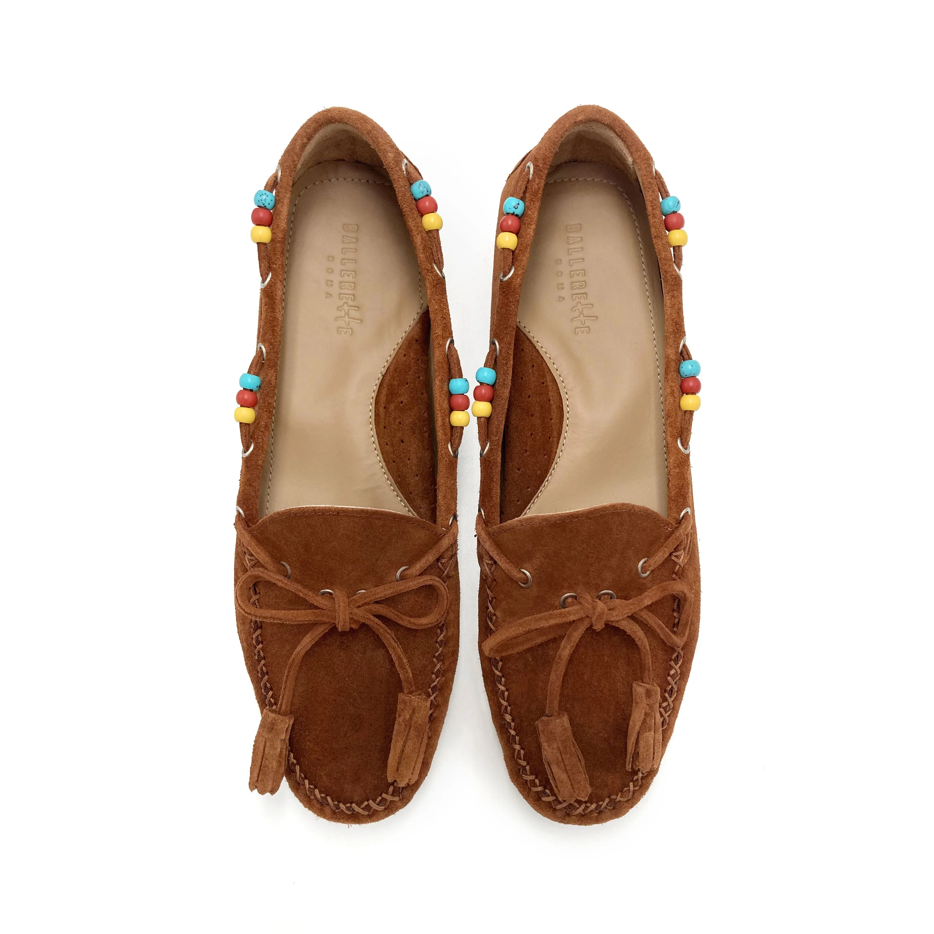 Women’s leather brown moccasins with beads