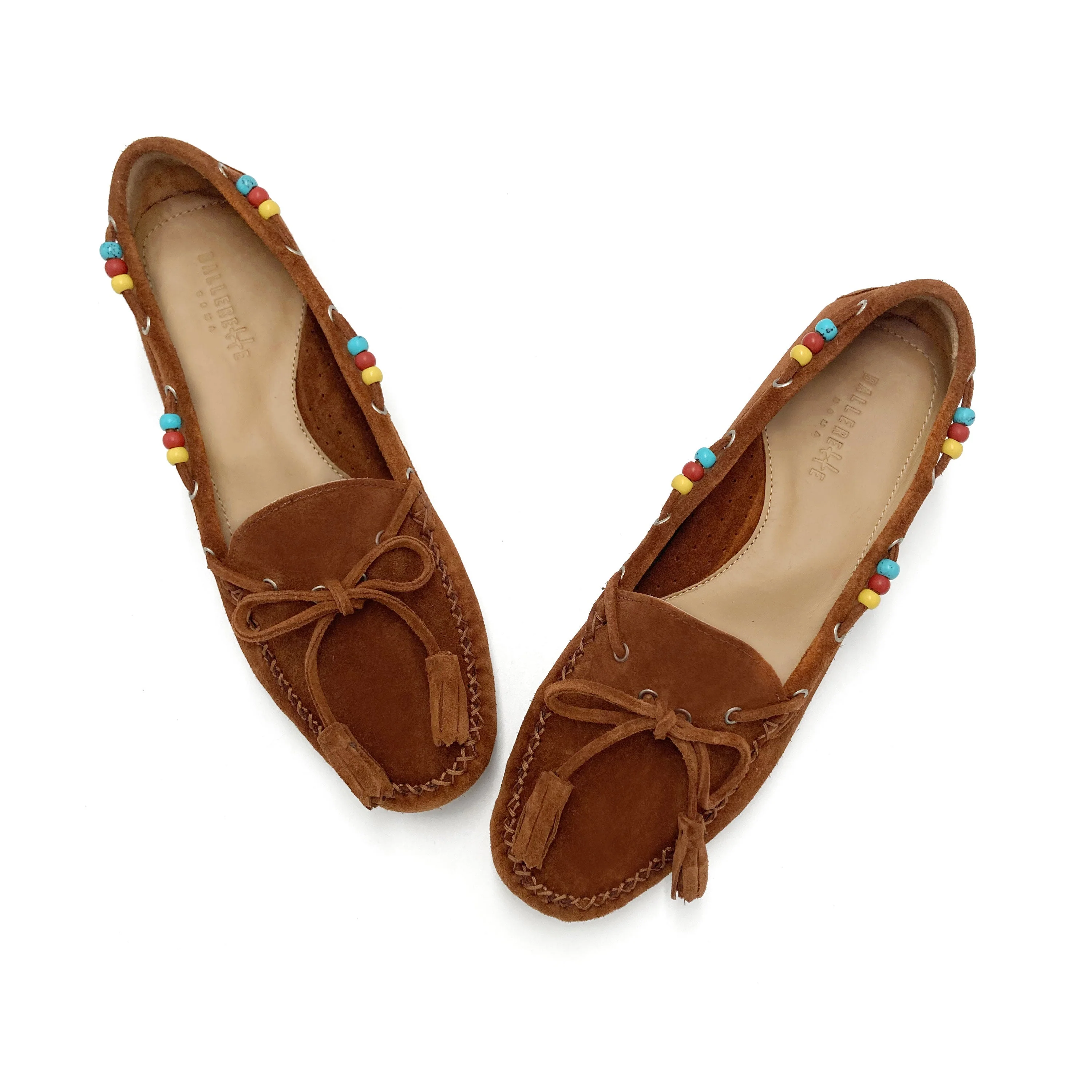 Women’s leather brown moccasins with beads - Image 2