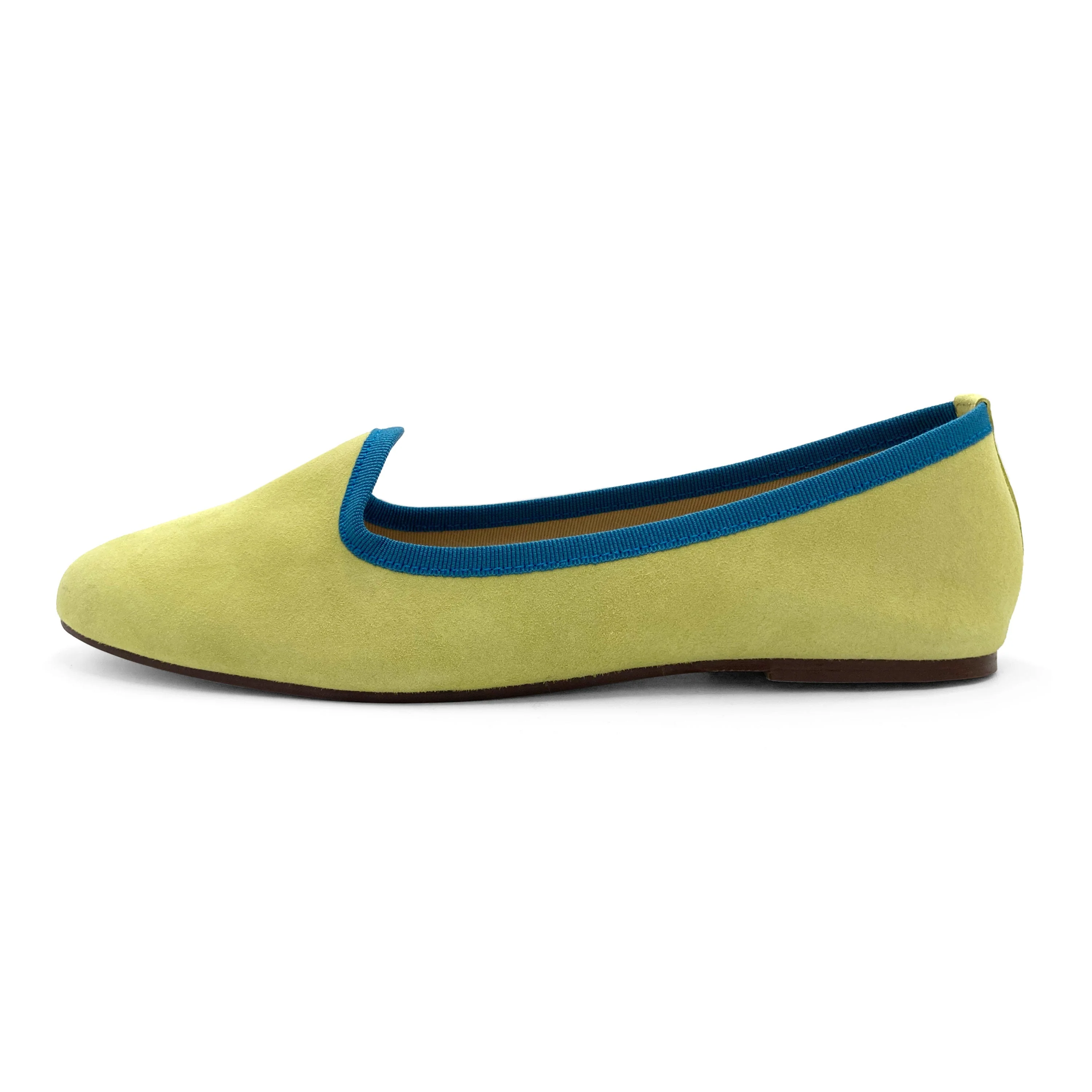 Women's lime green suede loafers with petrol blue details - Image 4
