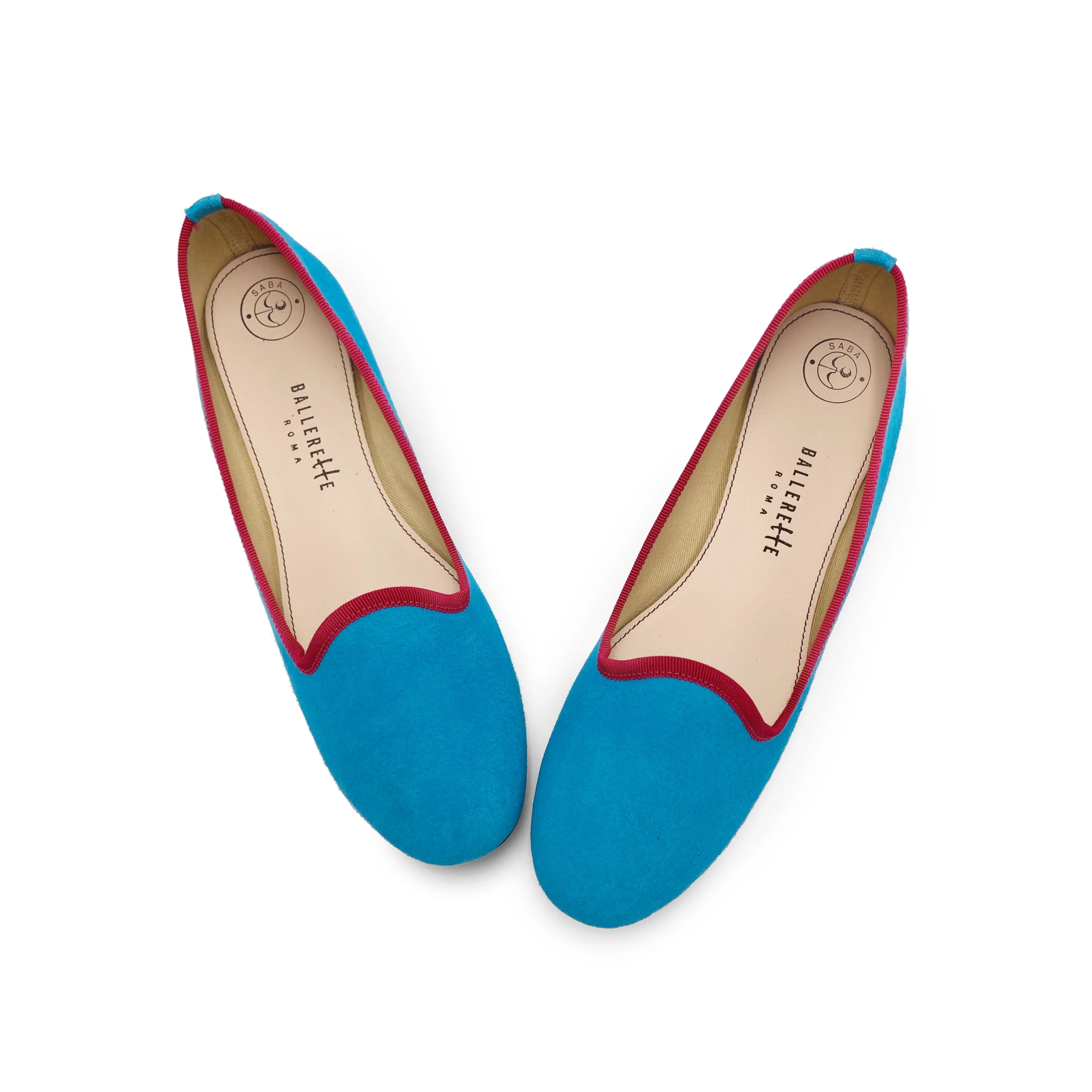 Women’s loafers in turquoise suede with fuchsia details - Image 2
