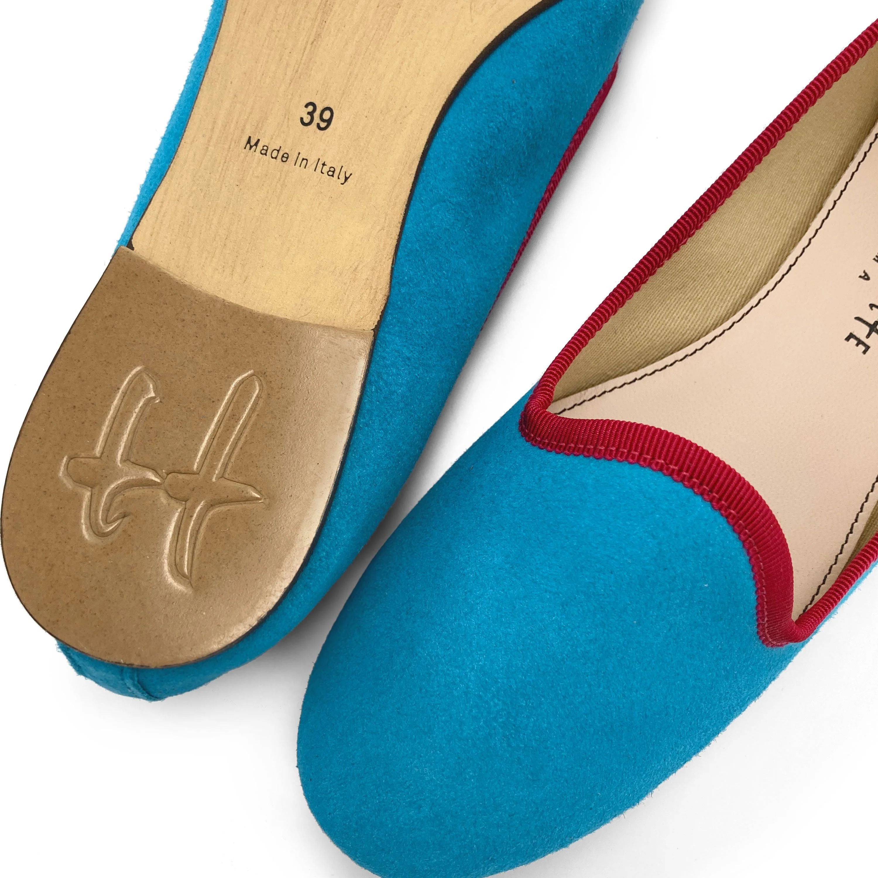 Women’s loafers in turquoise suede with fuchsia details - Image 5