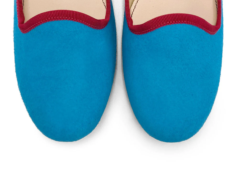 Women’s loafers in turquoise suede with fuchsia details - Image 6