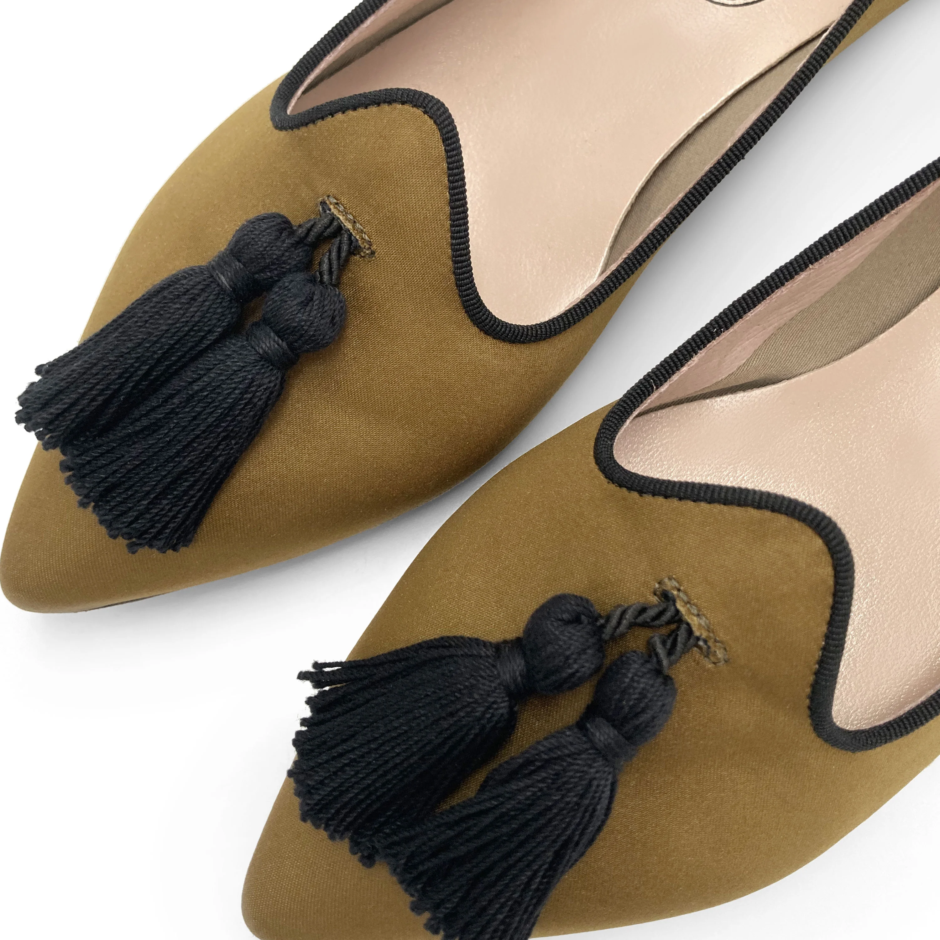 TT Go Green collection - women's mustard-colored eco-friendly satin moccasins with black tassels - Image 3