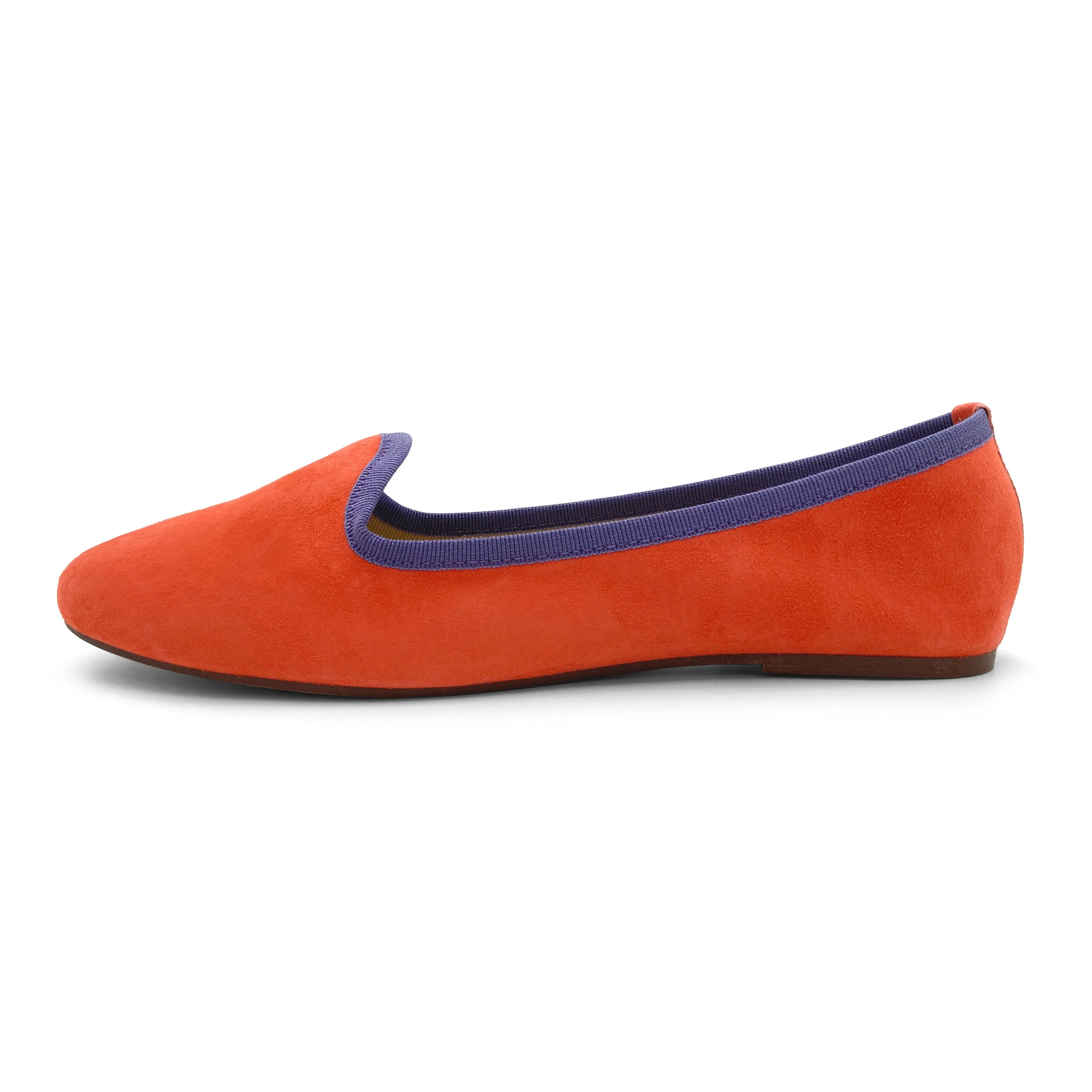 Women's orange suede loafers with purple details - Image 4