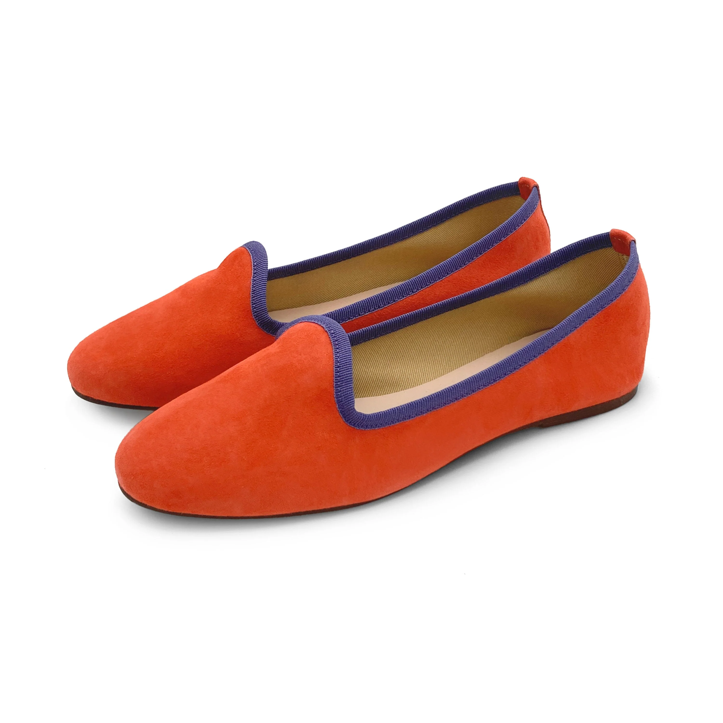 Women's orange suede loafers with purple details - Image 5