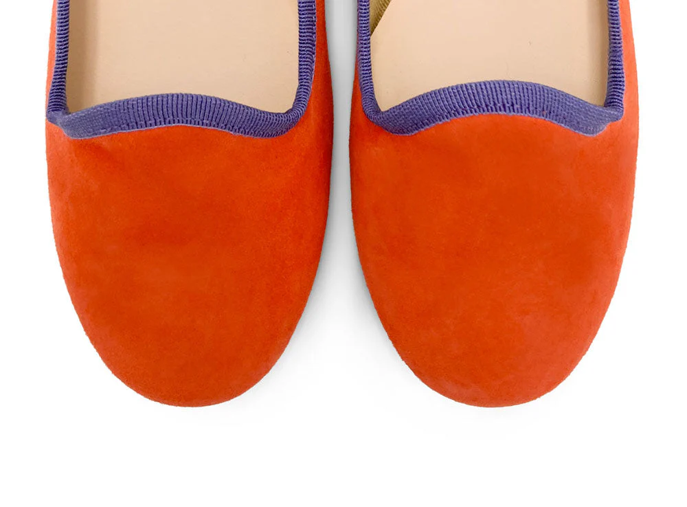 Women's orange suede loafers with purple details - Image 6