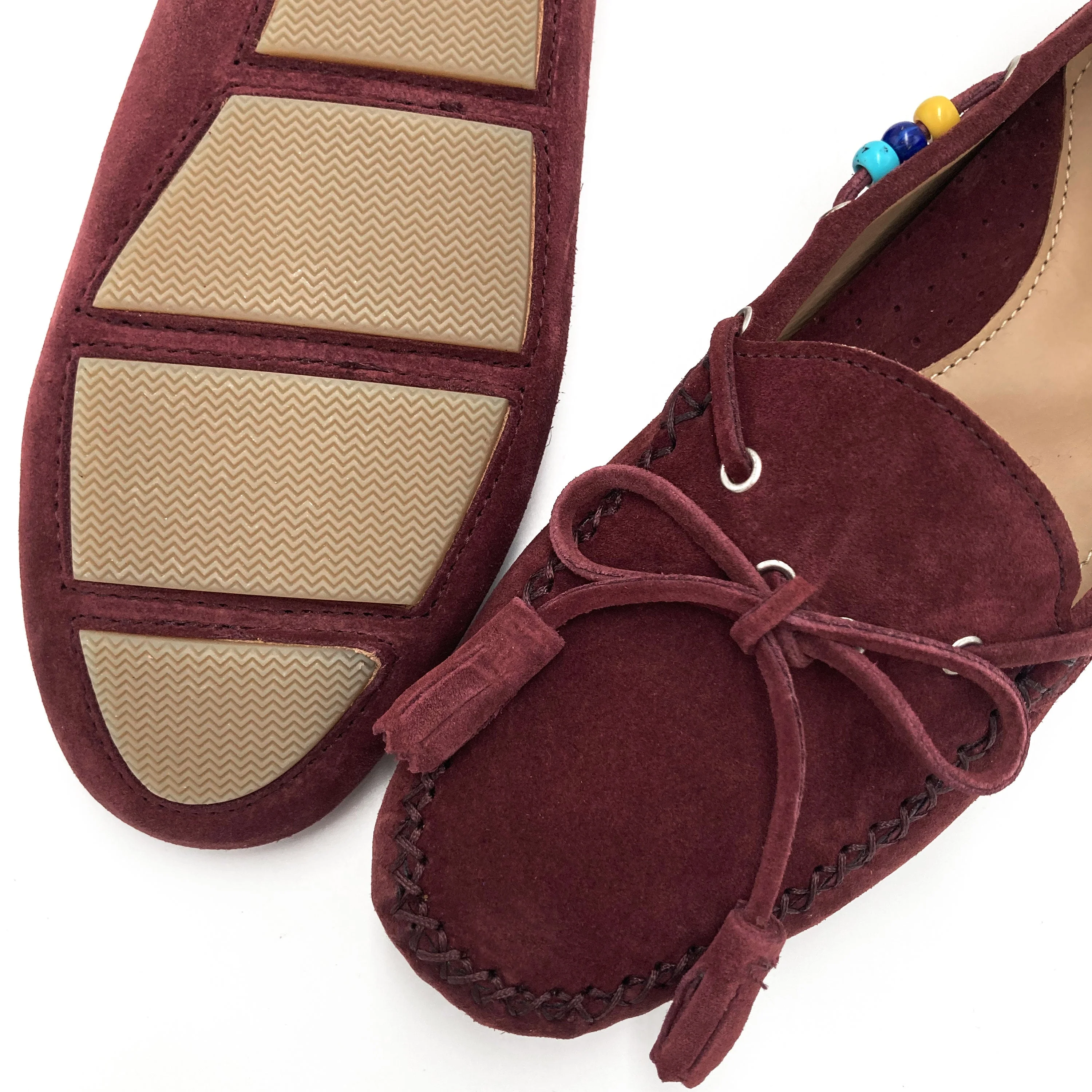 Women’s plum purple moccasins with beads - Image 3