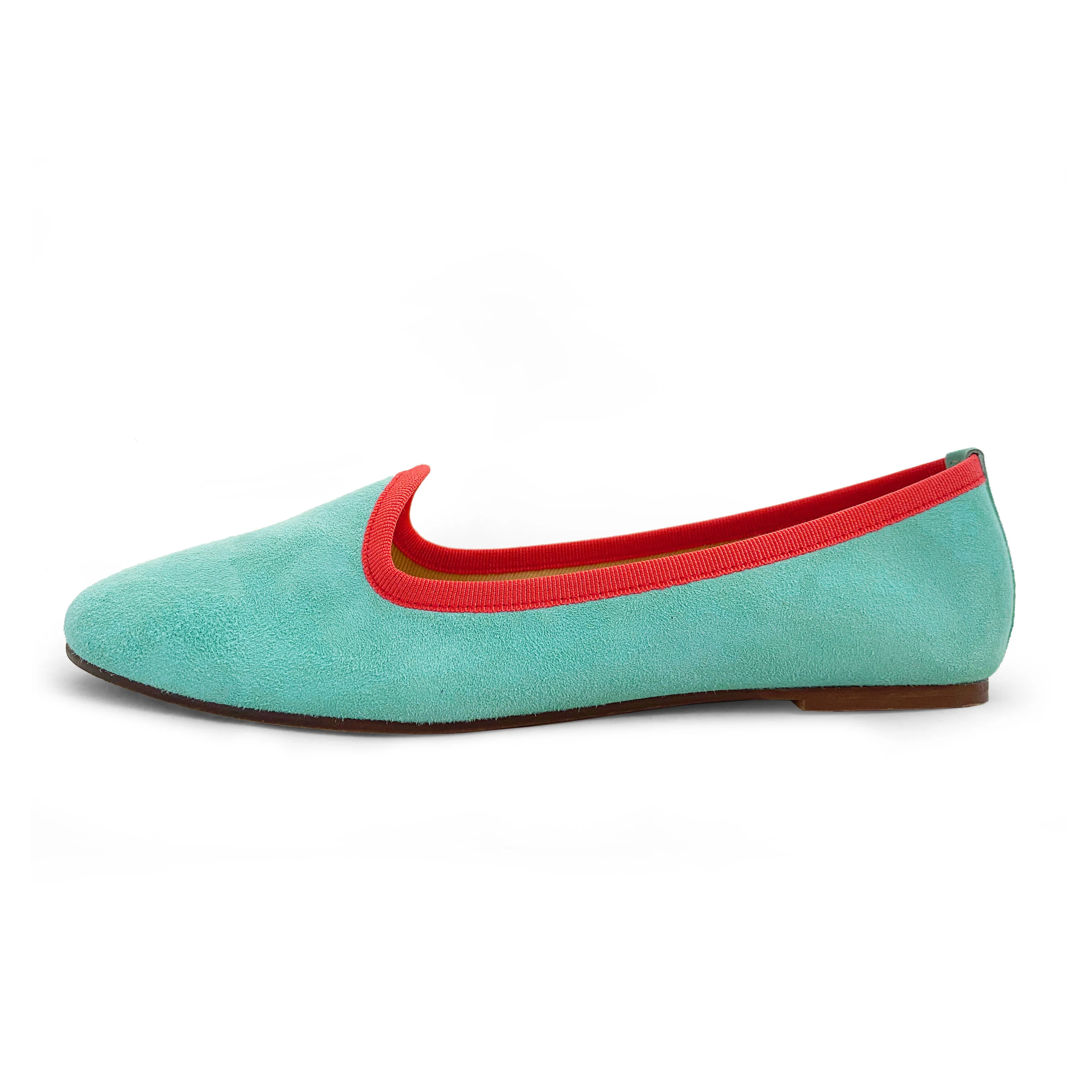 Women's slippers in aqua suede with coral details - Image 2