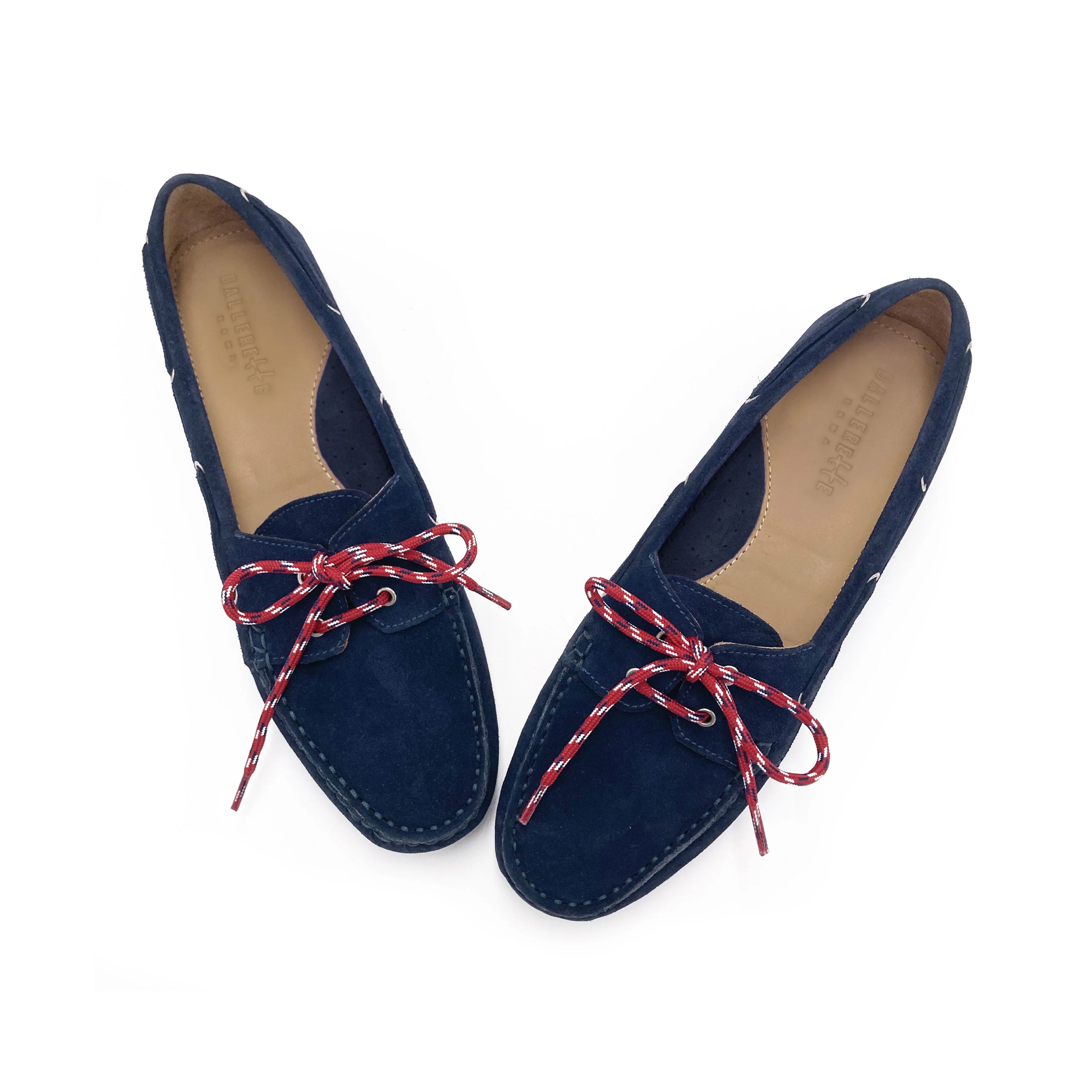 Women’s summer boat moccasins in blue suede with nautical lace - Image 2