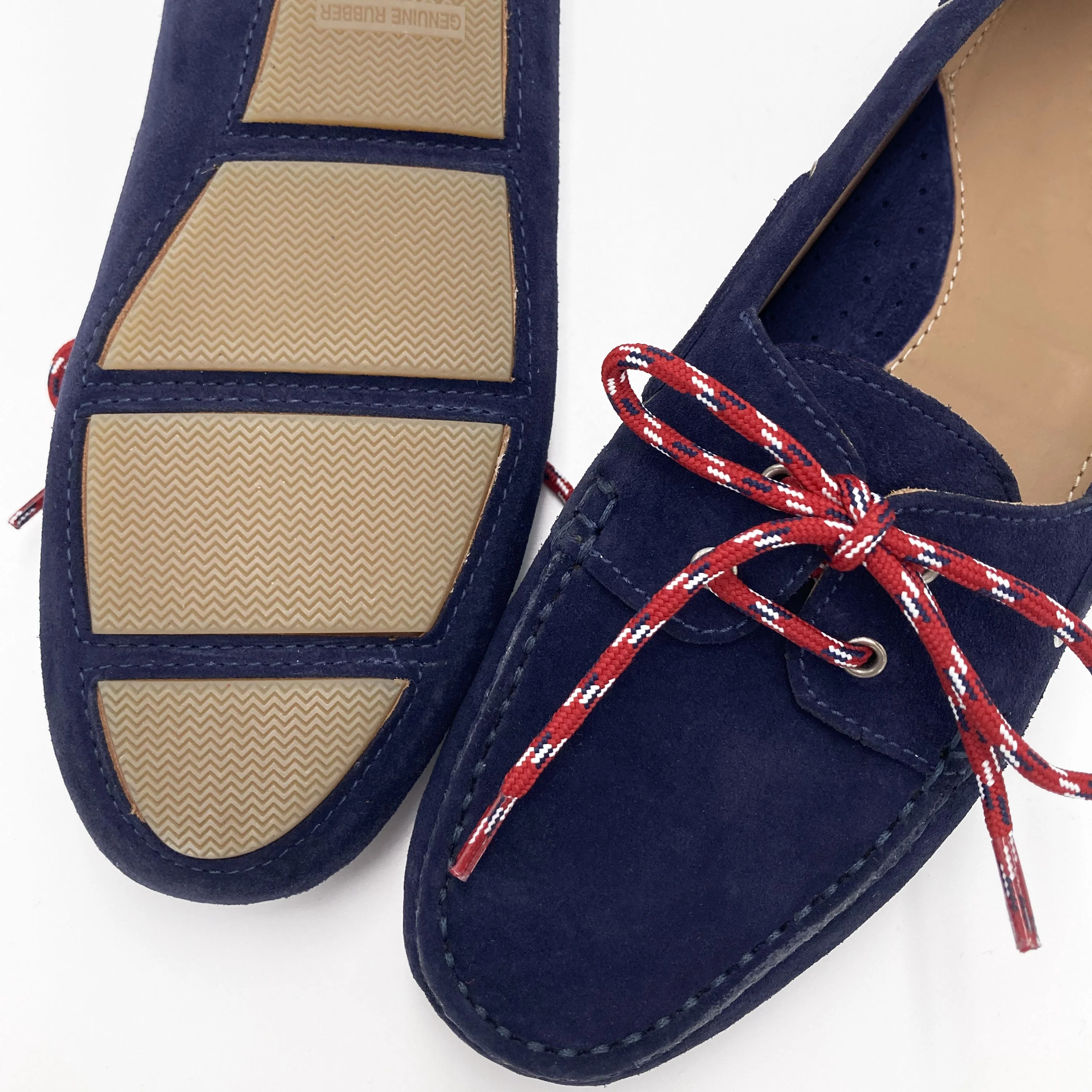 Women’s summer boat moccasins in blue suede with nautical lace - Image 3