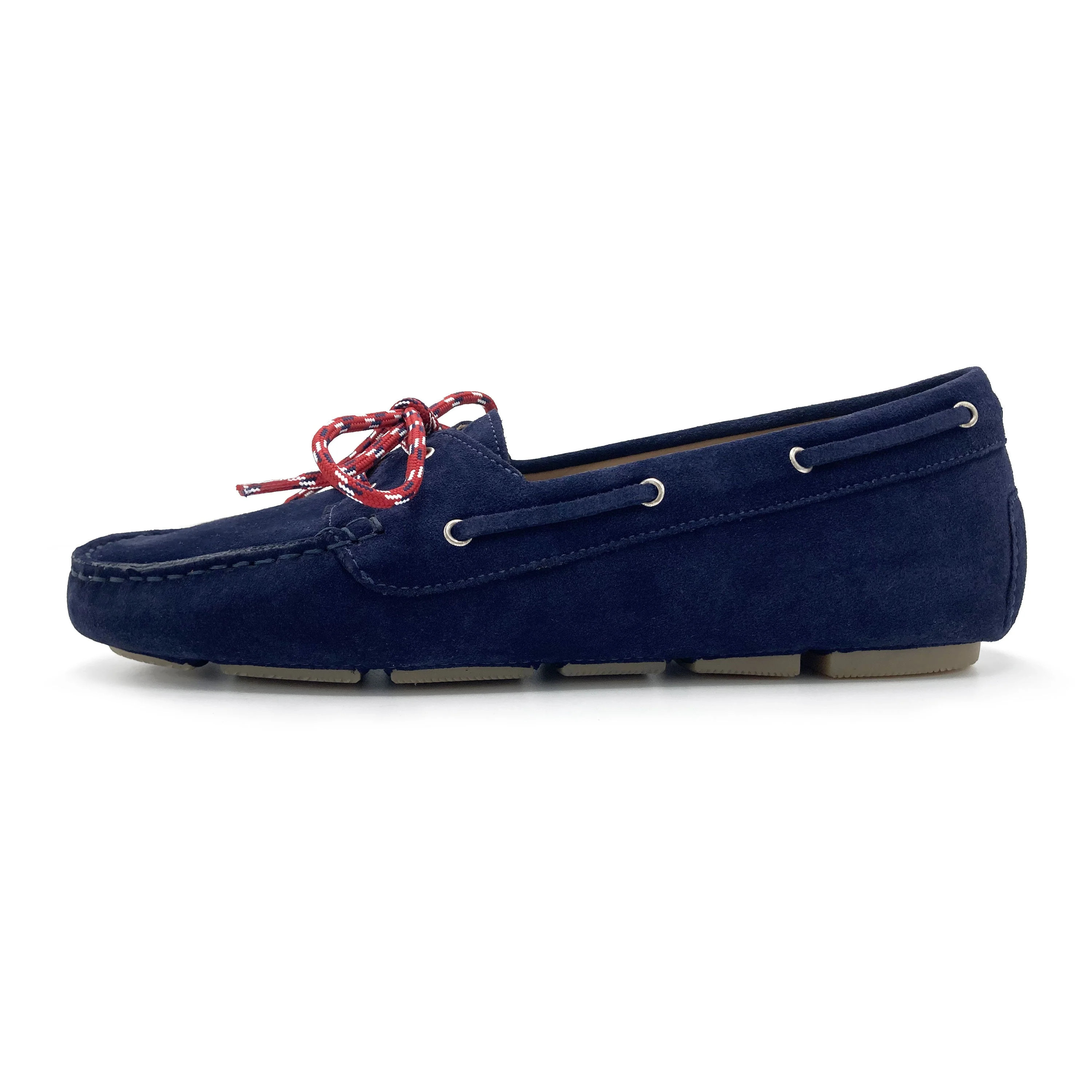 Women’s summer boat moccasins in blue suede with nautical lace - Image 4