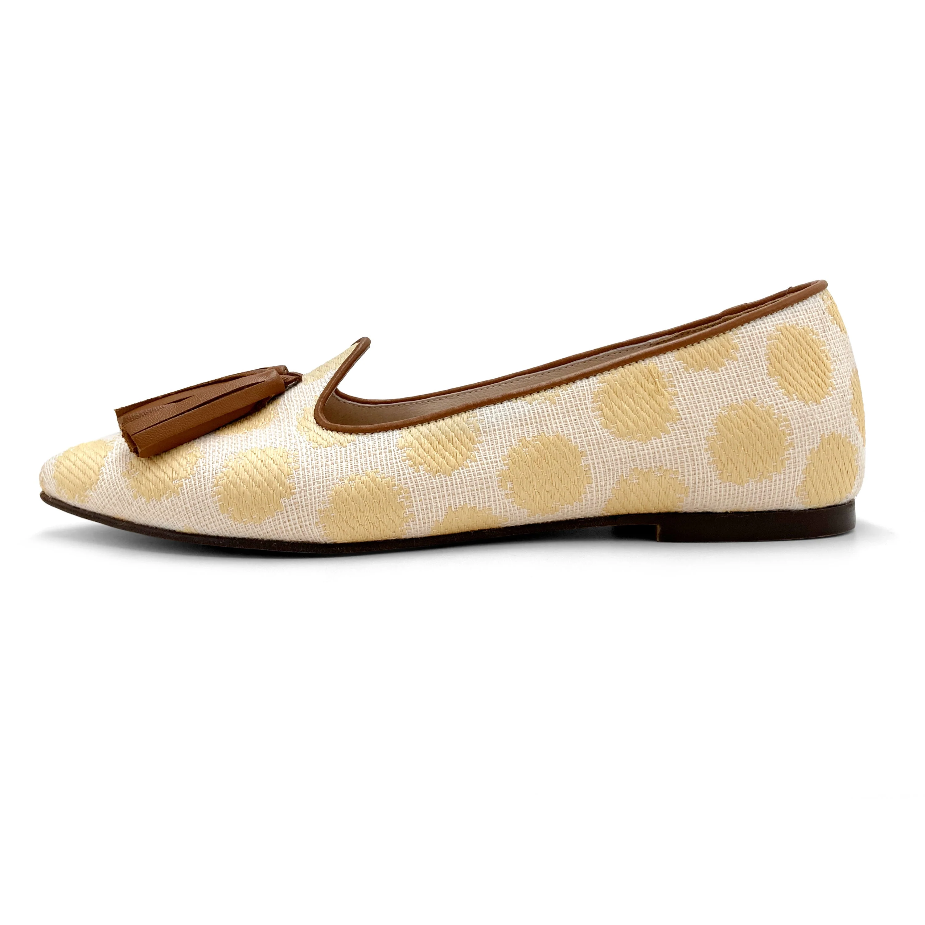 Women's summer raffia moccasins in beige with tassels - Image 4